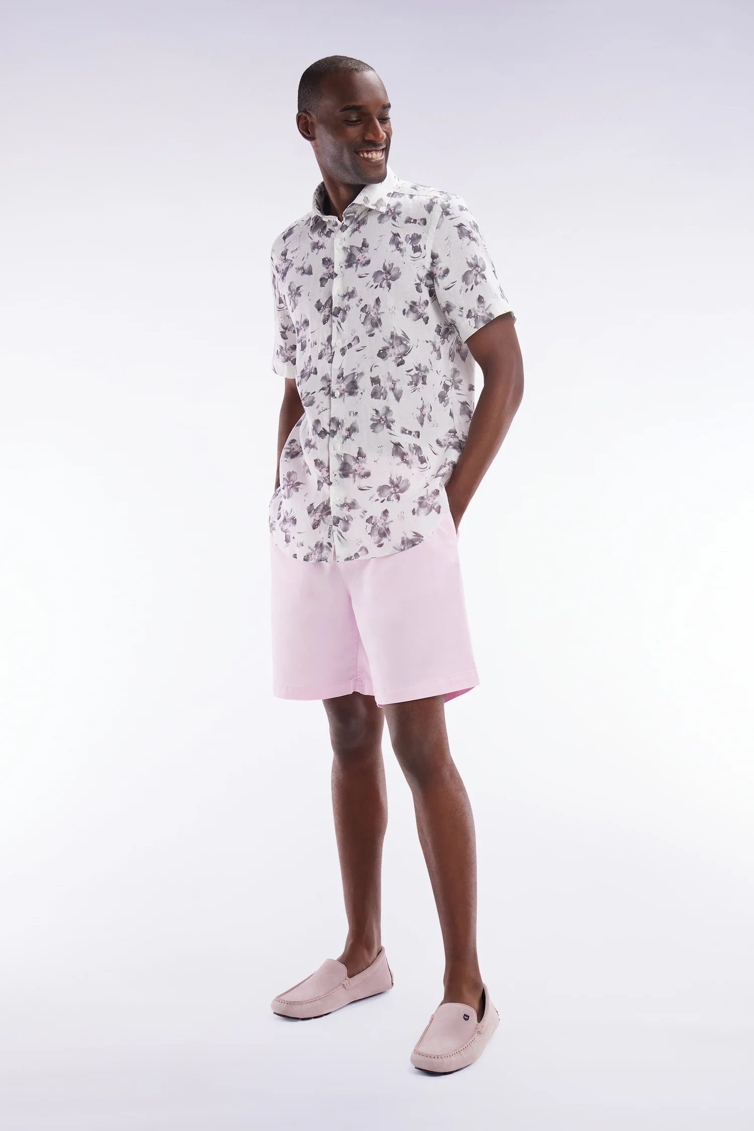 Bermuda à taille élastiquée en lyocell et coton stretch rose - Image 3
