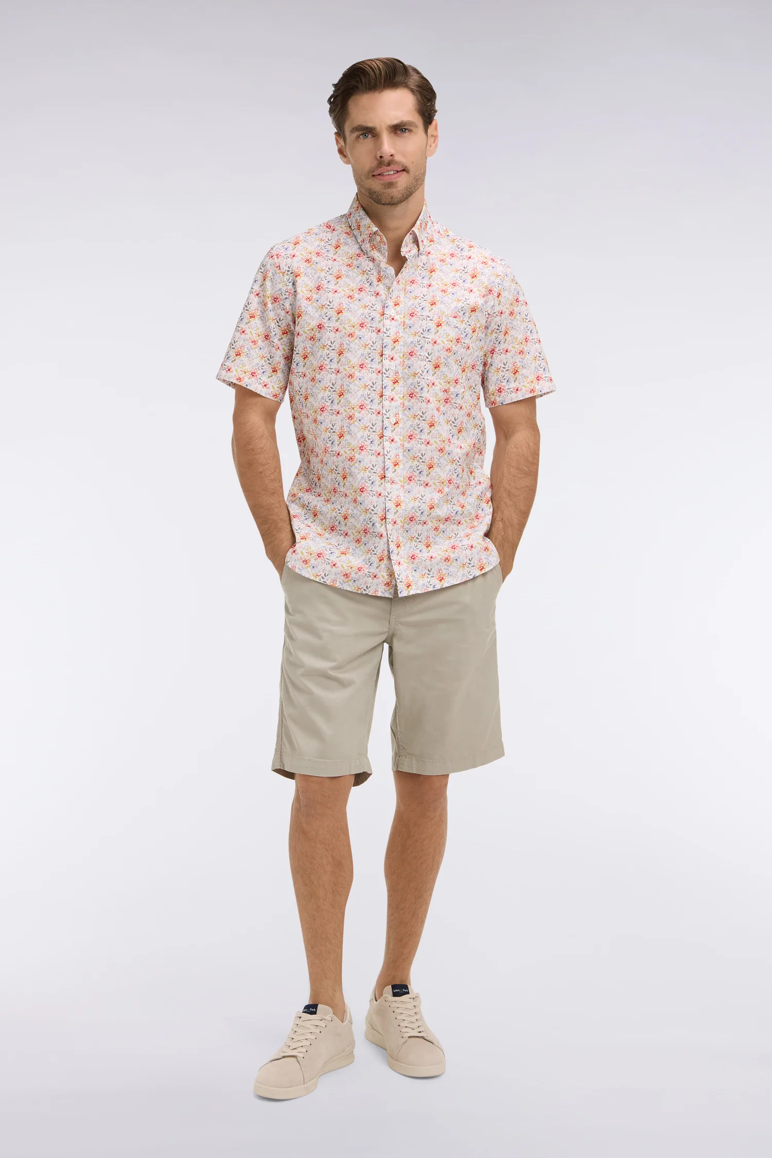 Bermuda chino en gabardine stretch gris clair