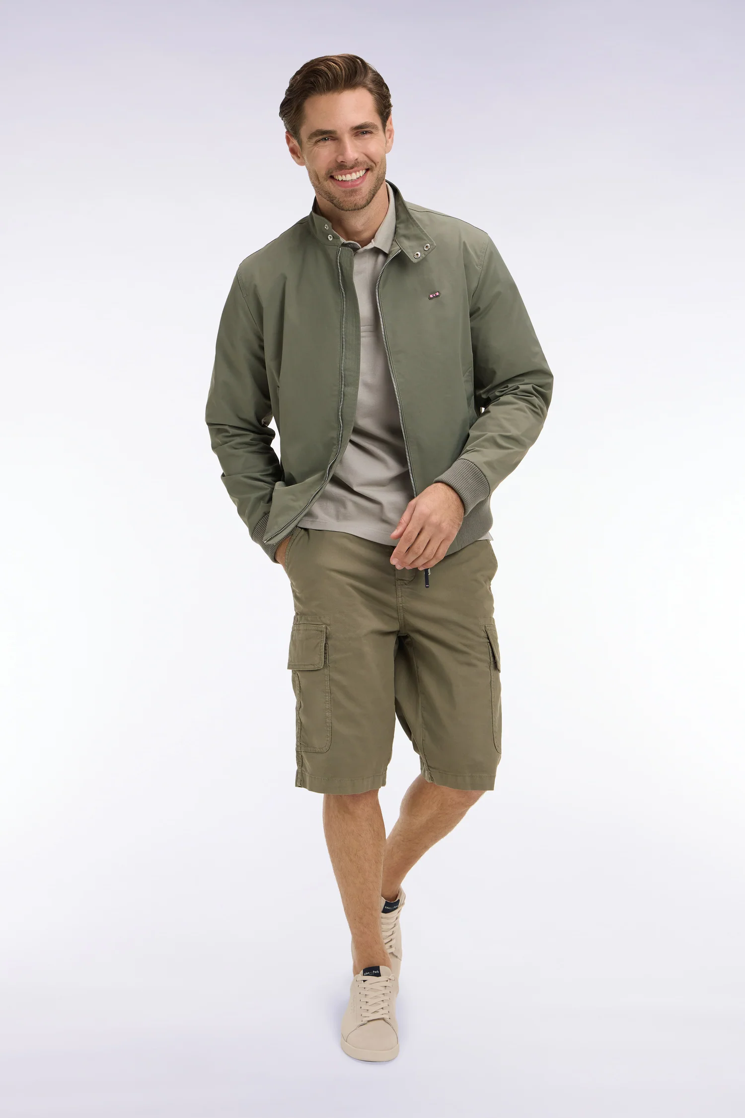 Blouson à col motard en nylon kaki