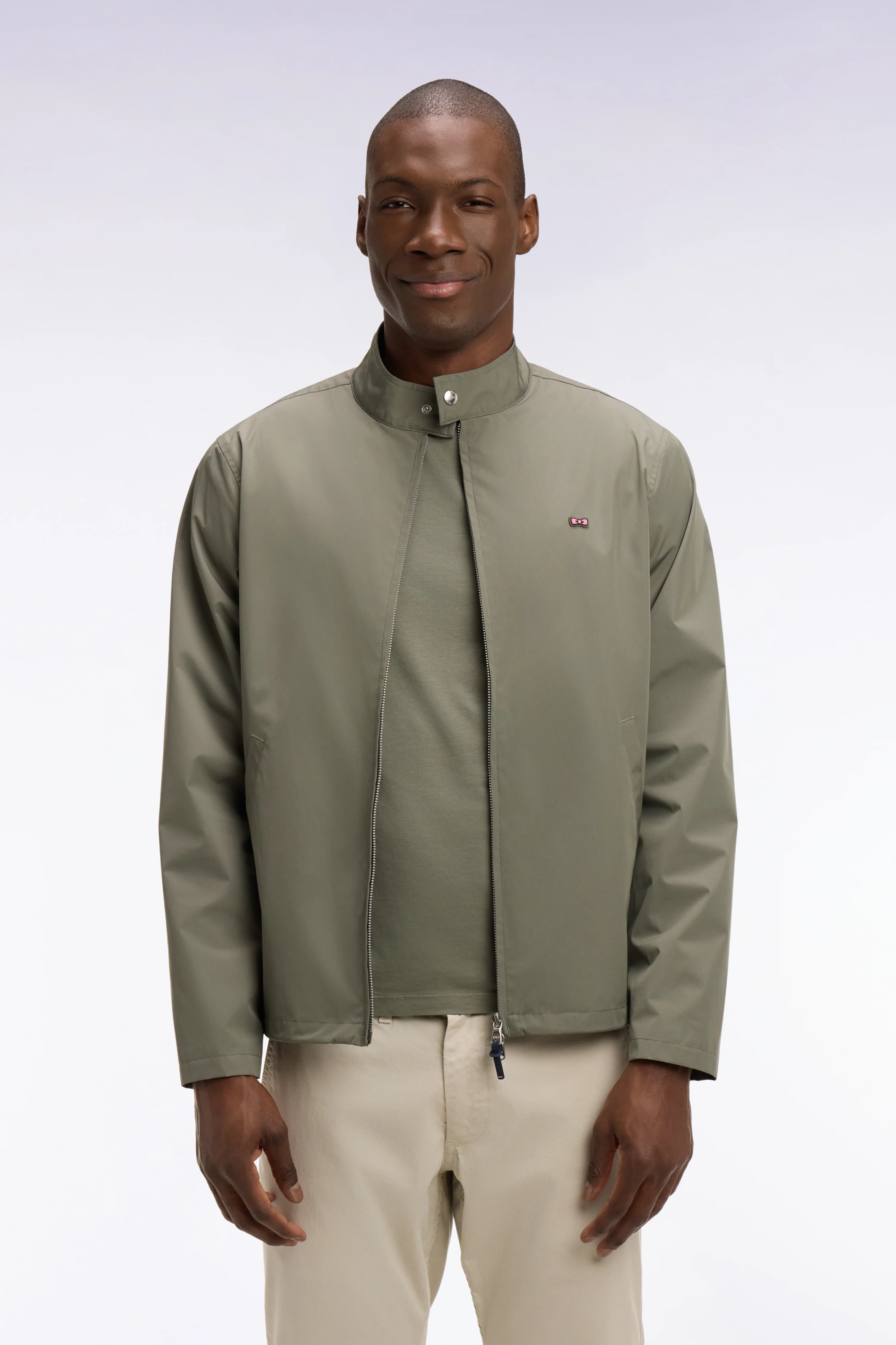 Blouson à col motard en nylon kaki - Image 3