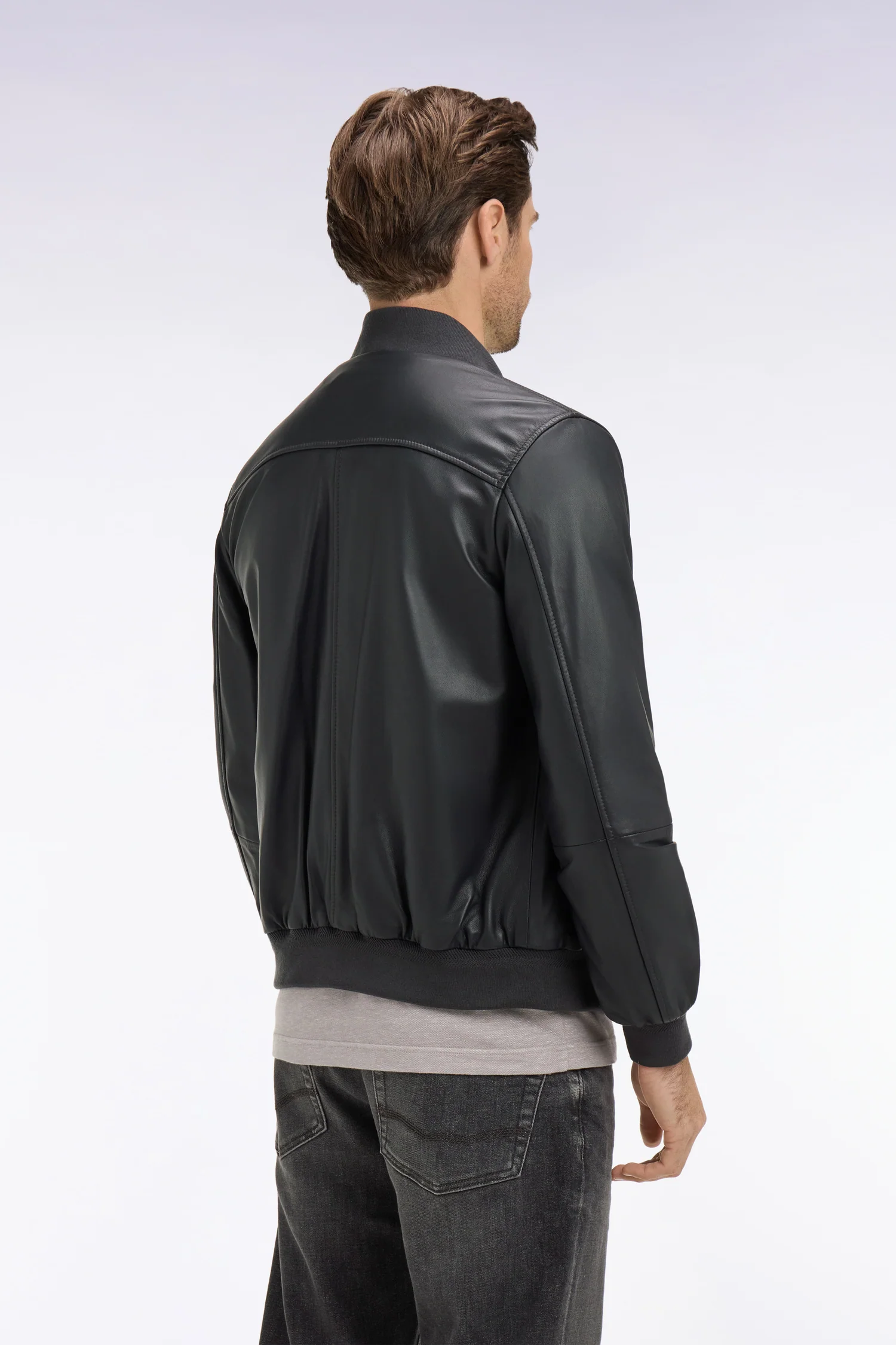 Blouson bombers en cuir marine - Image 5