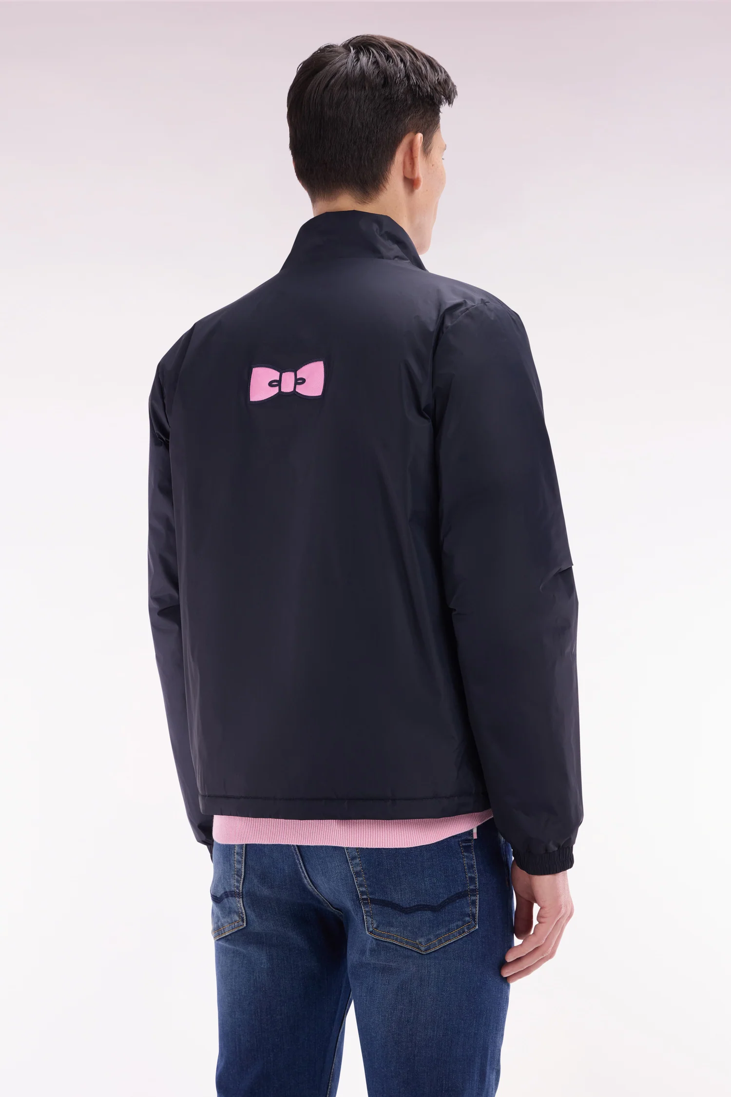 Blouson coupe-vent en polyamide mat marine brodé - Image 4