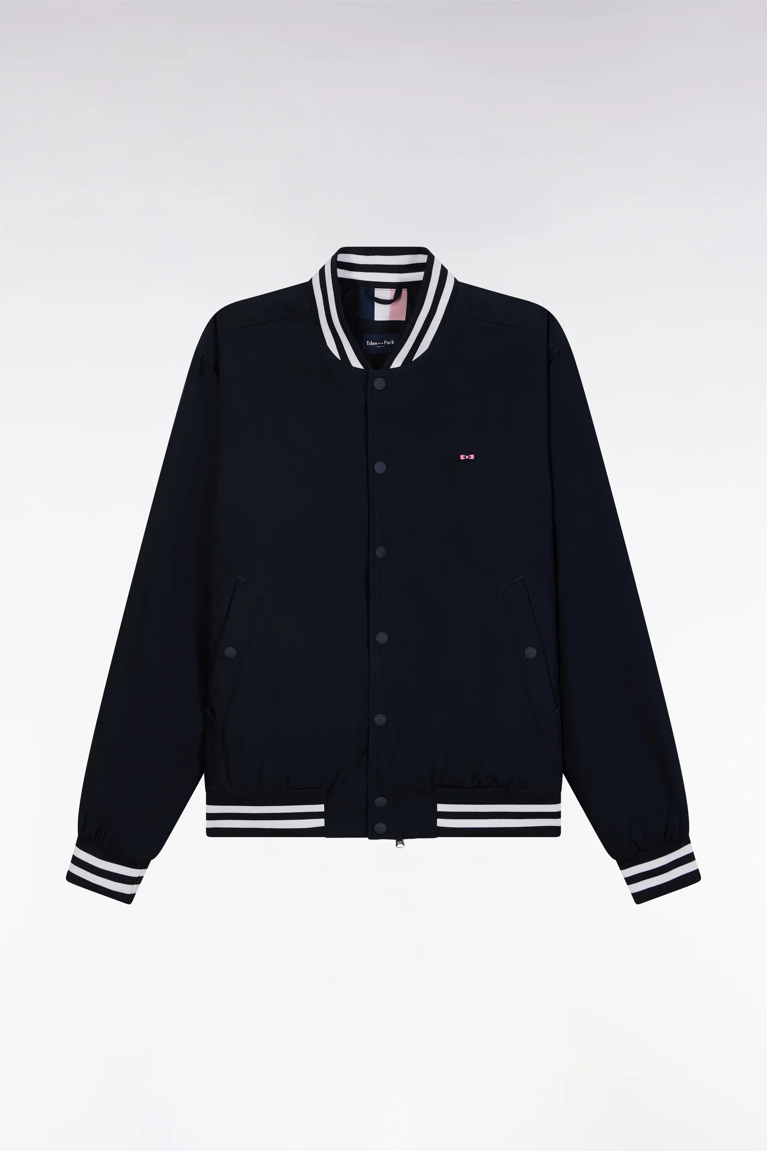 Blouson teddy en polyamide marine bords-côtes rayés - Image 2