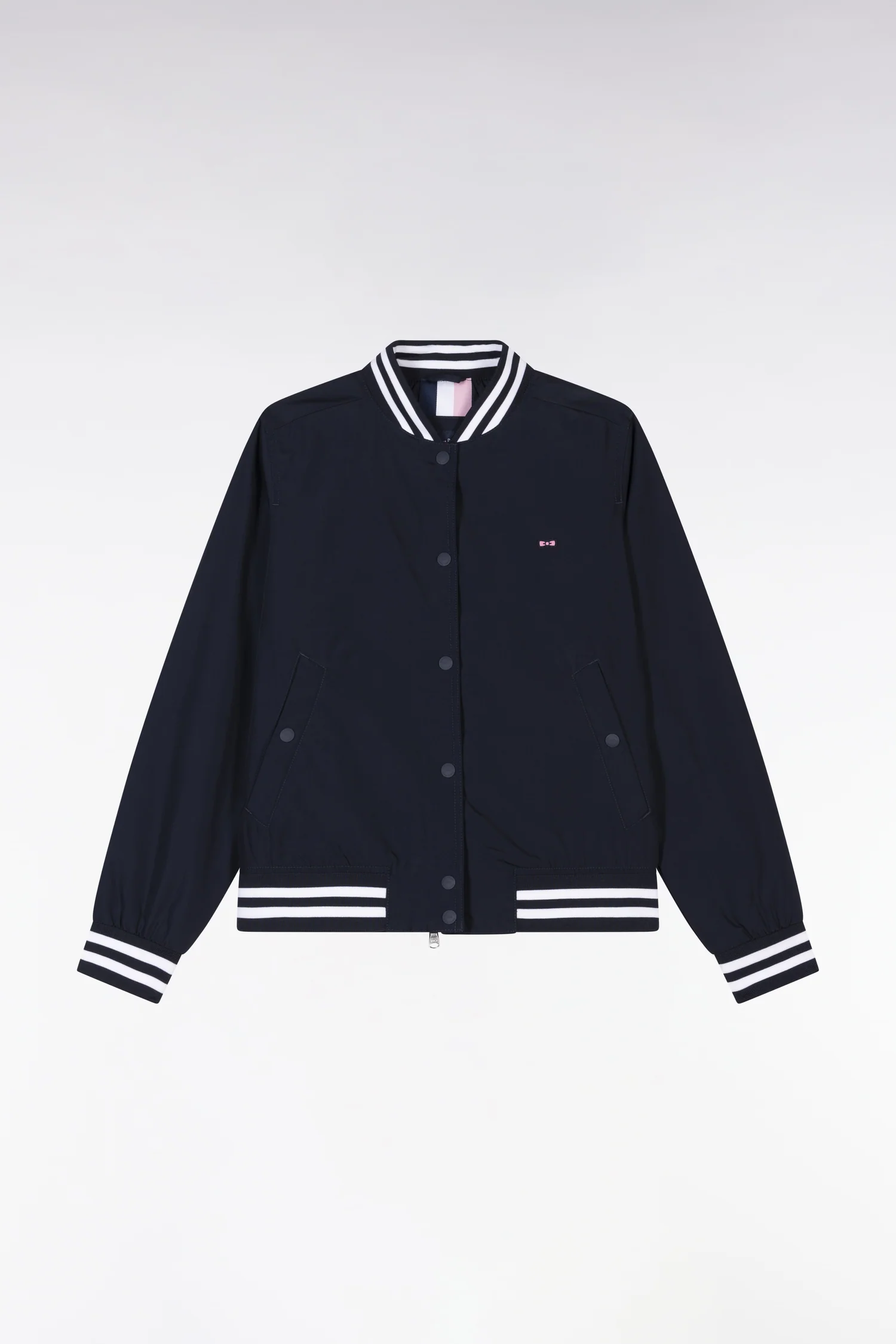 Blouson Teddy zippé marine à bords-côtes rayés - Image 2