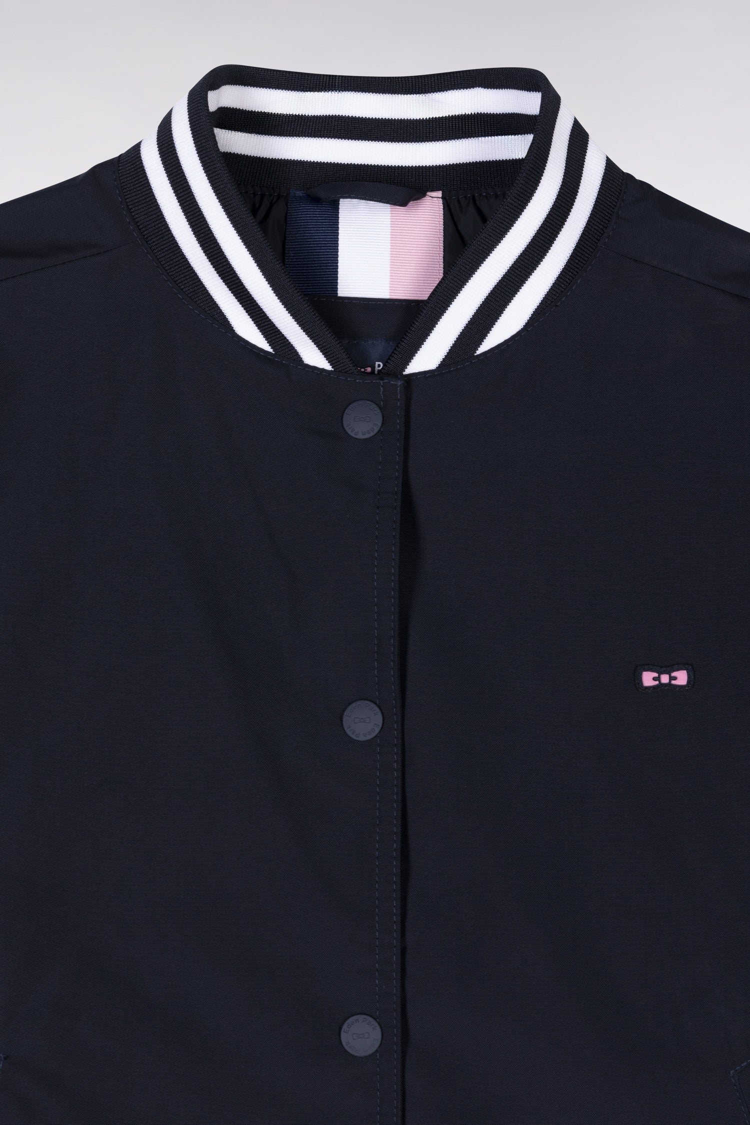 Blouson Teddy zippé marine à bords-côtes rayés - Image 6