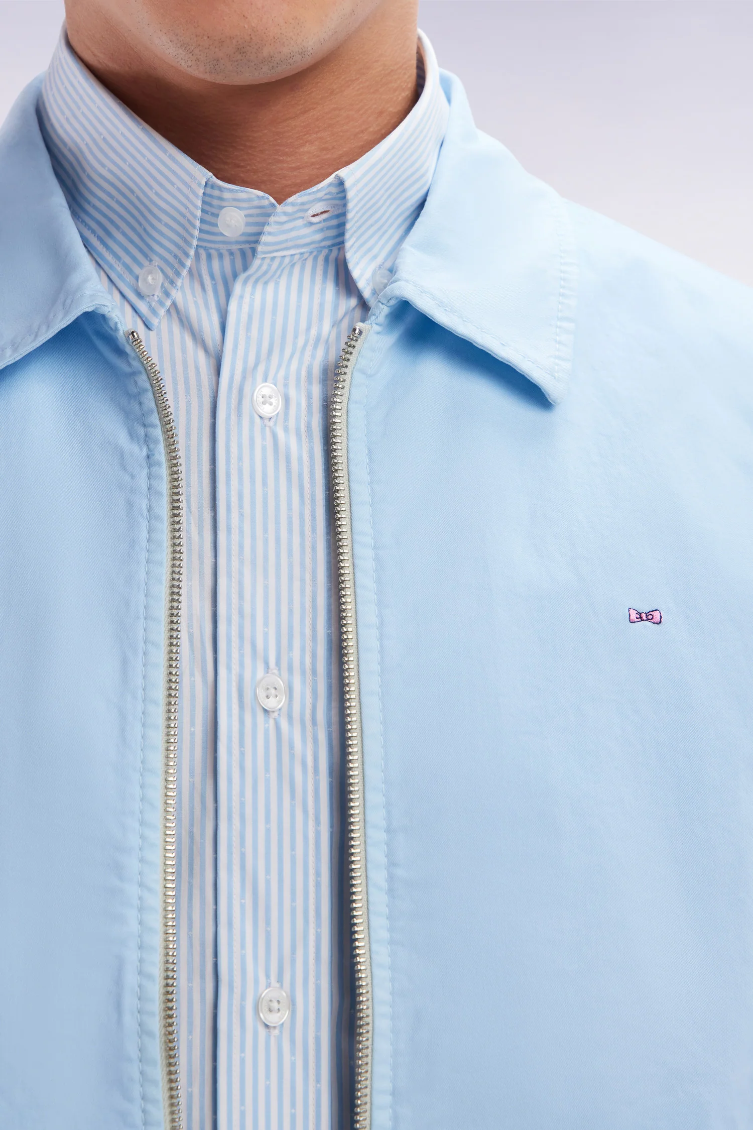 Blouson zippé en gabardine de coton stretch ciel - Image 4