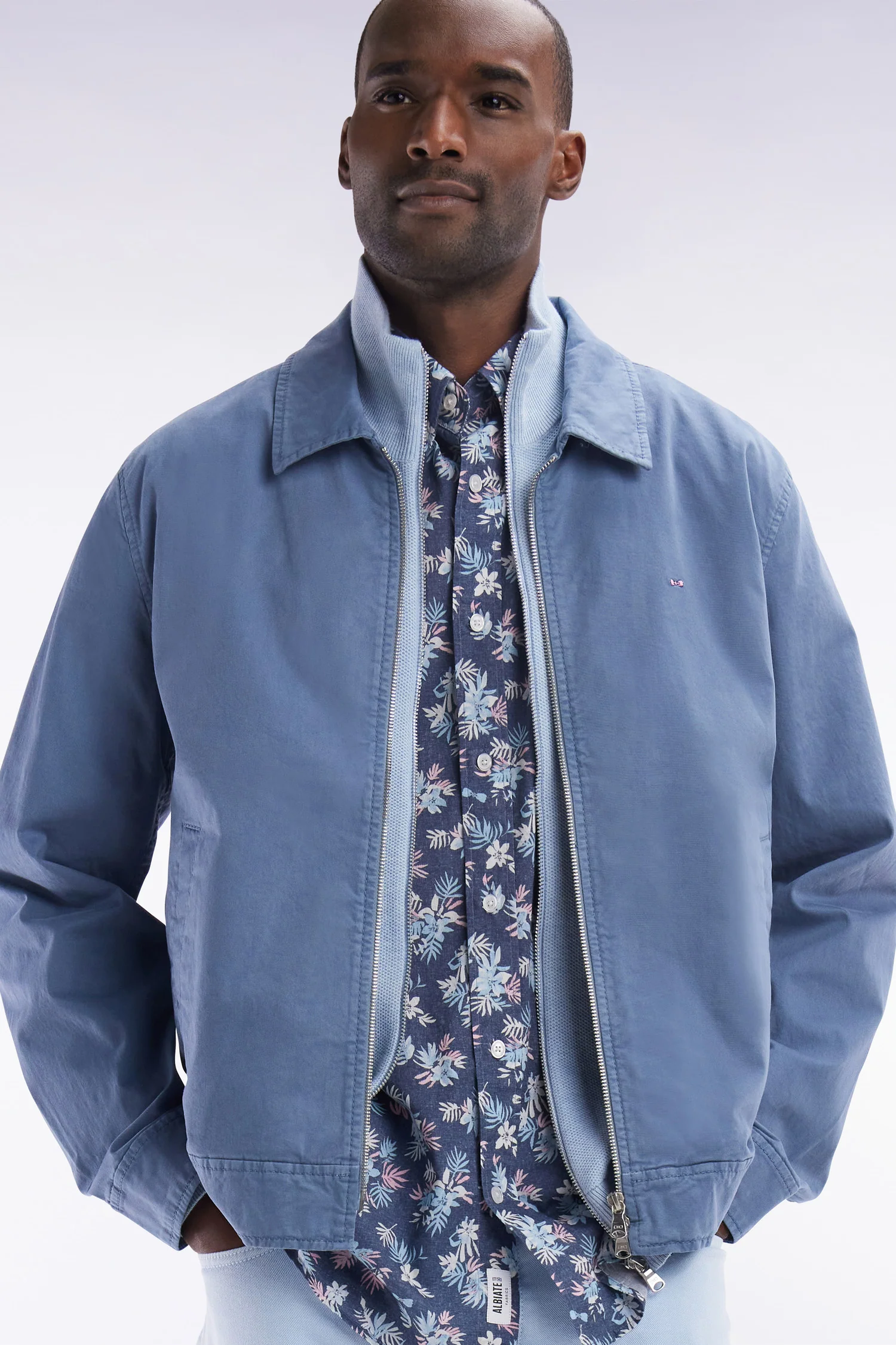 Blouson zippé en gabardine de coton stretch gris - Image 3