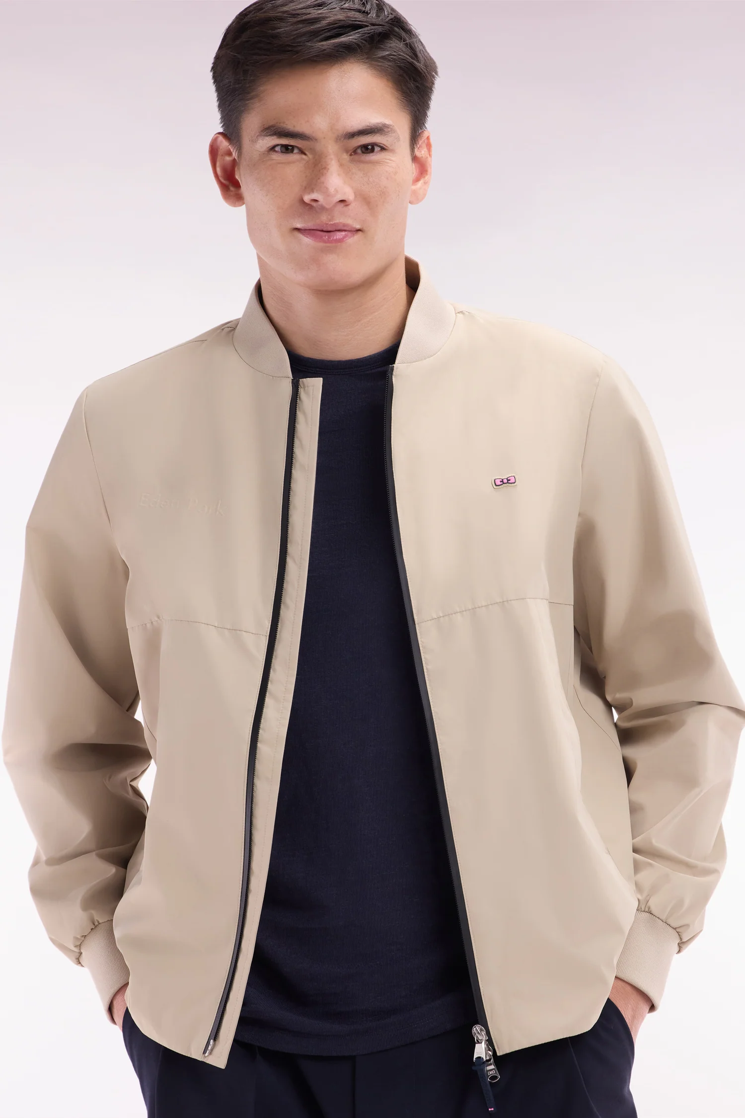 Blouson zippé en polyamide Soft Touch à col Teddy beige - Image 3
