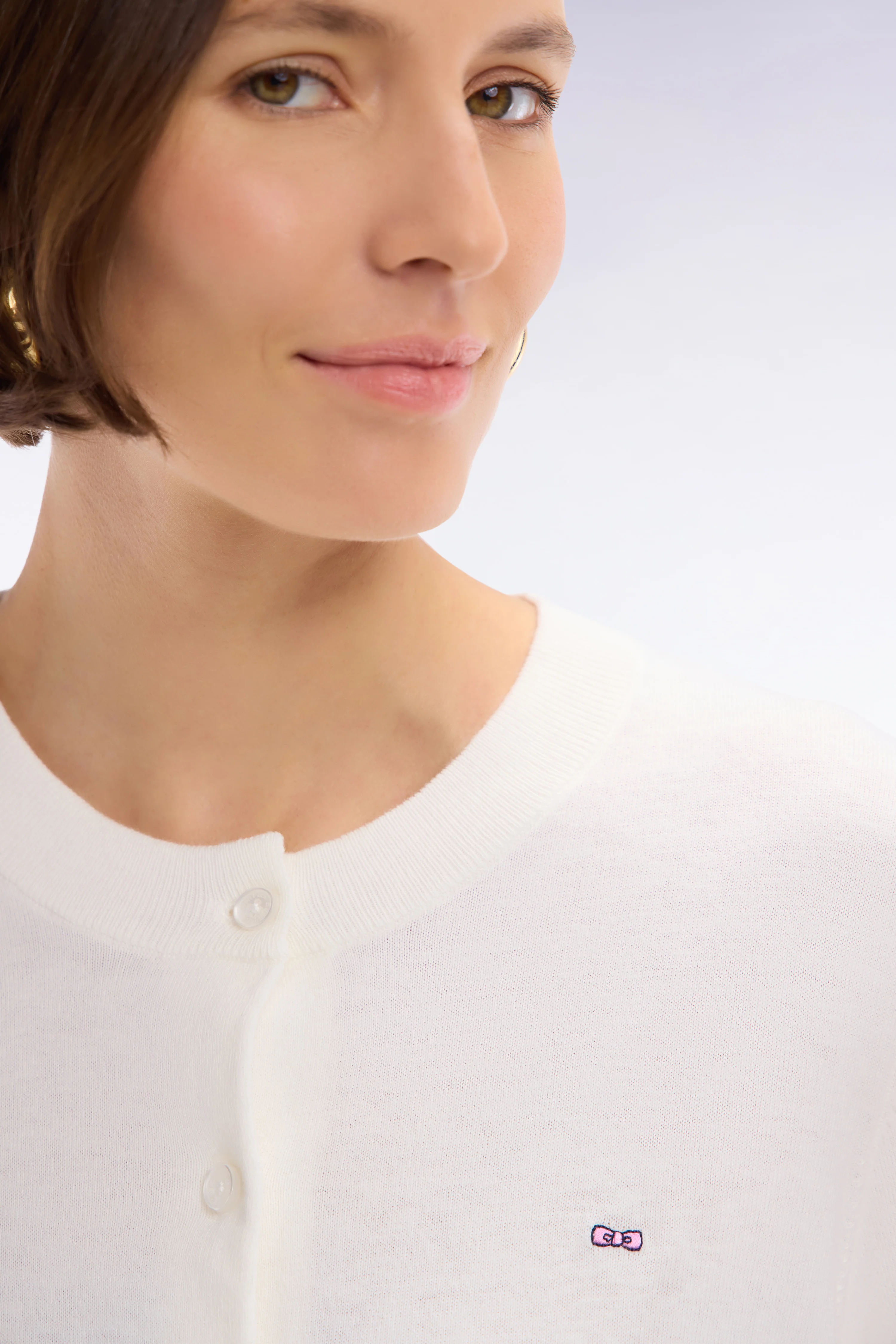 Cardigan en coton et soie mélangés écru coupe décontractée - Image 5
