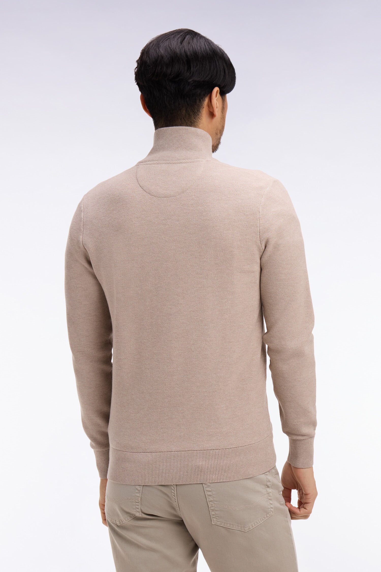 Cardigan zippé en coton beige - Image 5