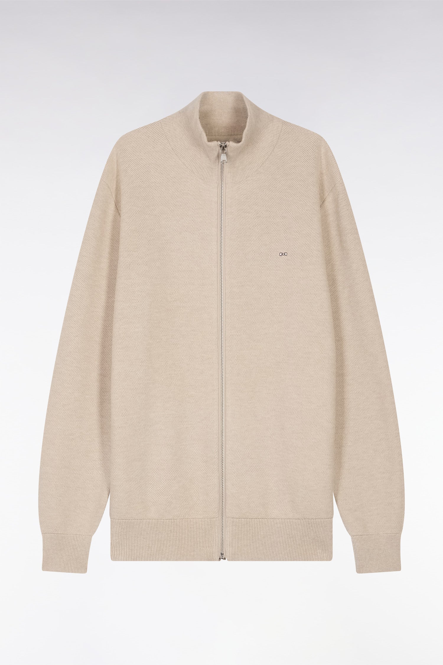 Cardigan zippé en coton nid d'abeille beige coupe droite - Image 2