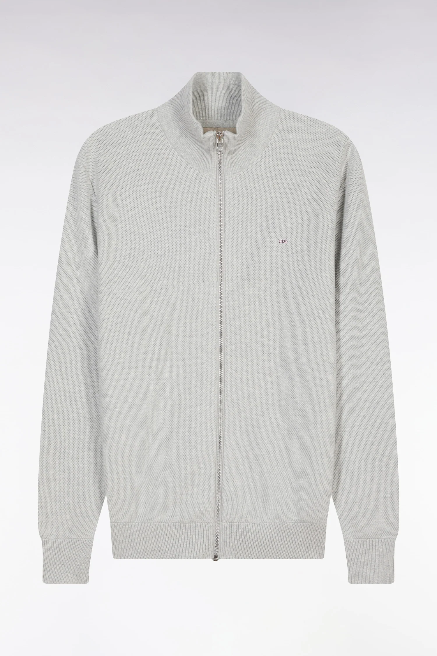 Cardigan zippé en coton nid d'abeille gris coupe droite - Image 2