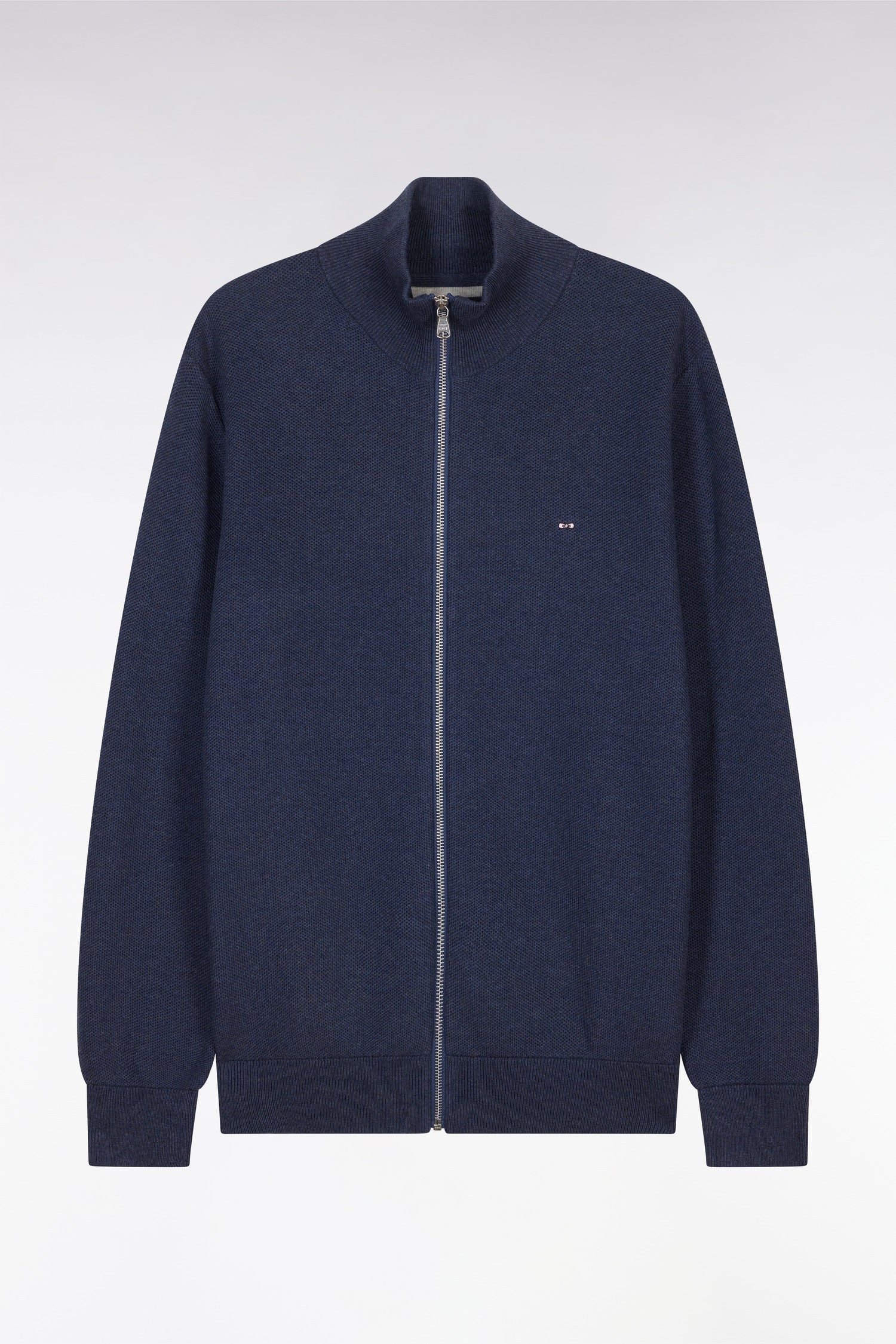 Cardigan zippé en coton nid d'abeille marine coupe droite - Image 2
