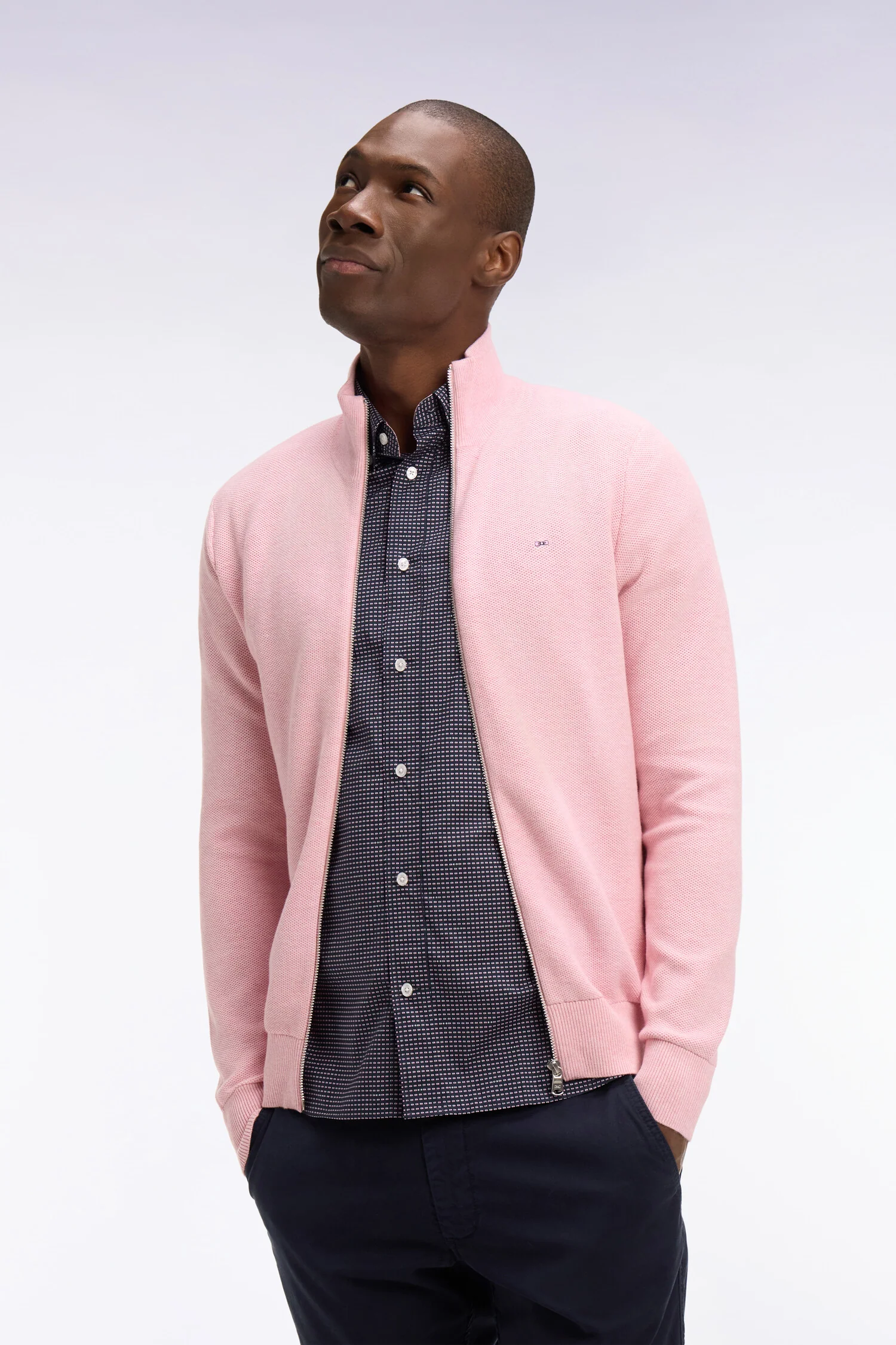 Cardigan zippé en coton rose - Image 3