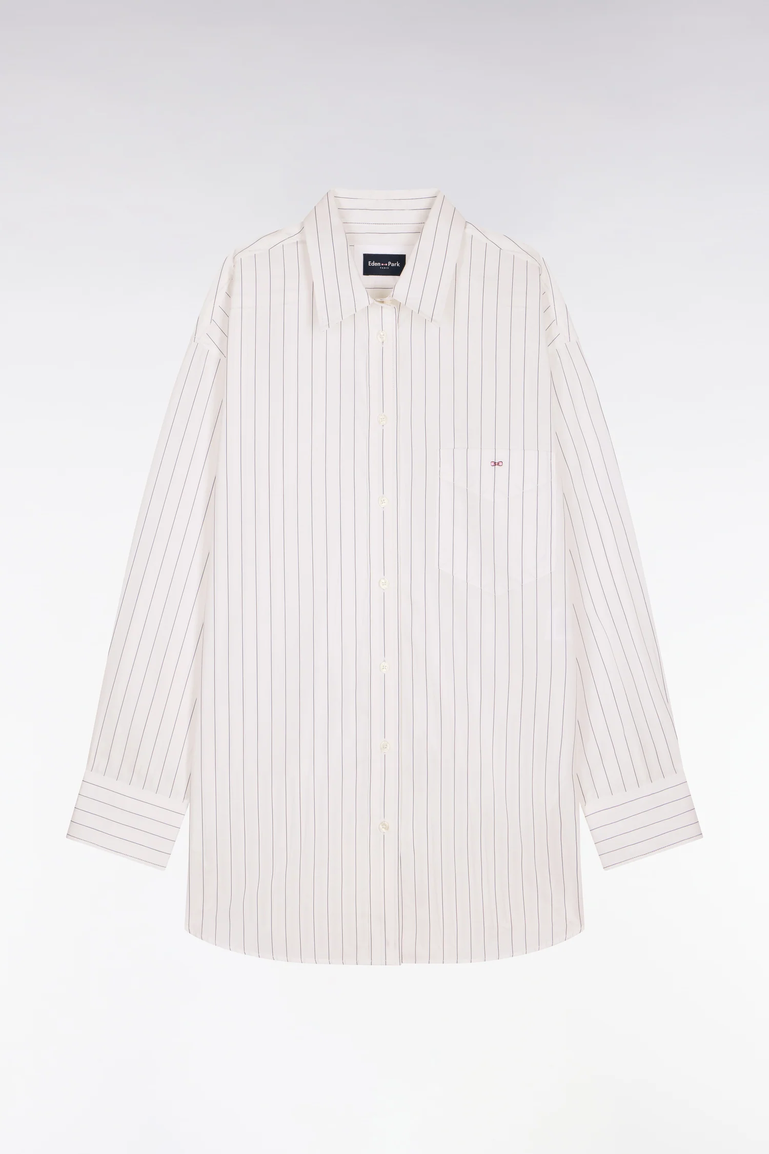 Chemise à fines rayures en popeline de coton blanche coupe oversized - Image 2