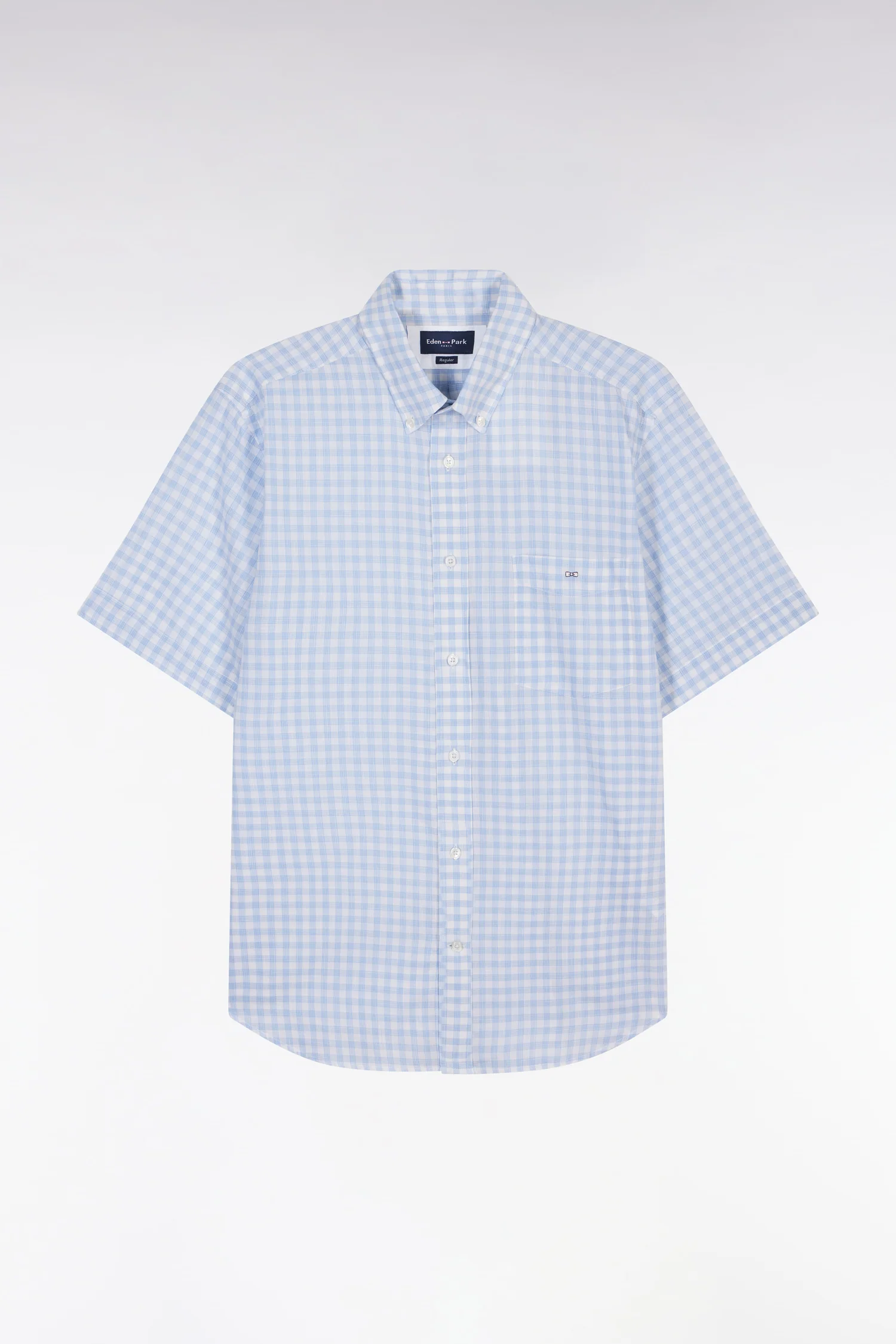 Chemise à manches courtes en coton à carreaux Vichy ciel coupe droite - Image 2