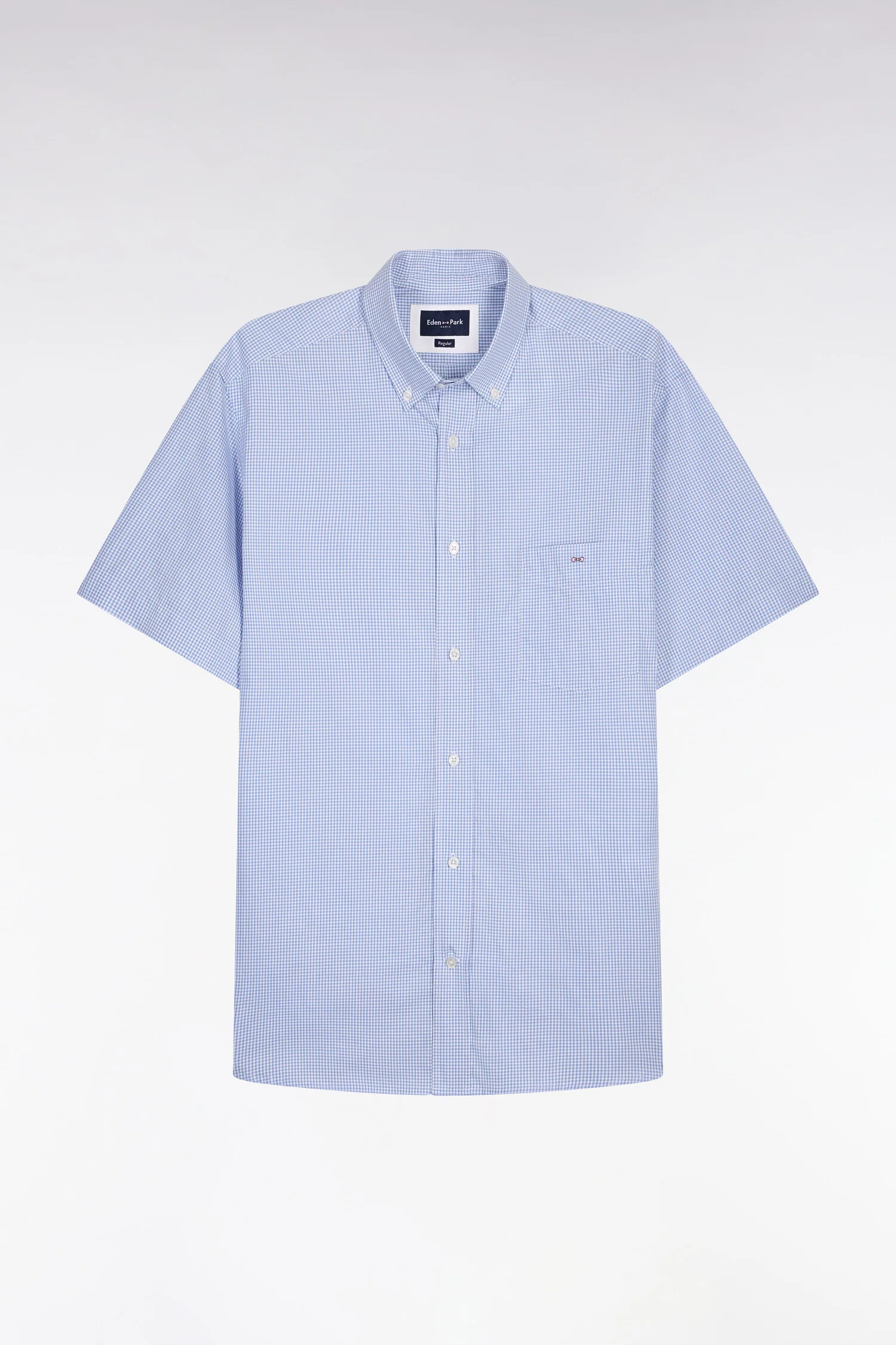 Chemise à manches courtes en coton à carreaux Vichy bleu ciel - Image 2