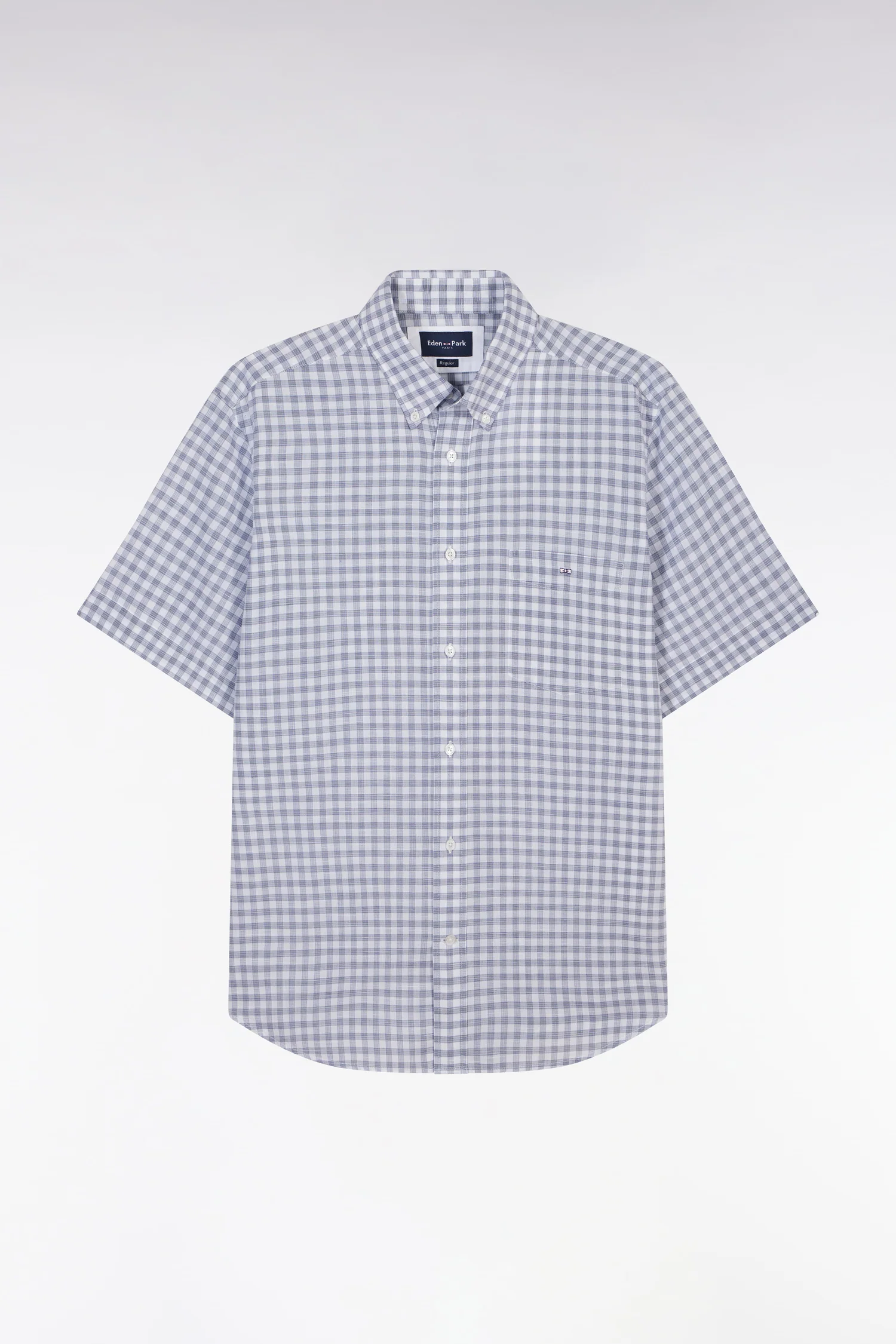 Chemise à manches courtes en coton à carreaux Vichy marine coupe droite - Image 2