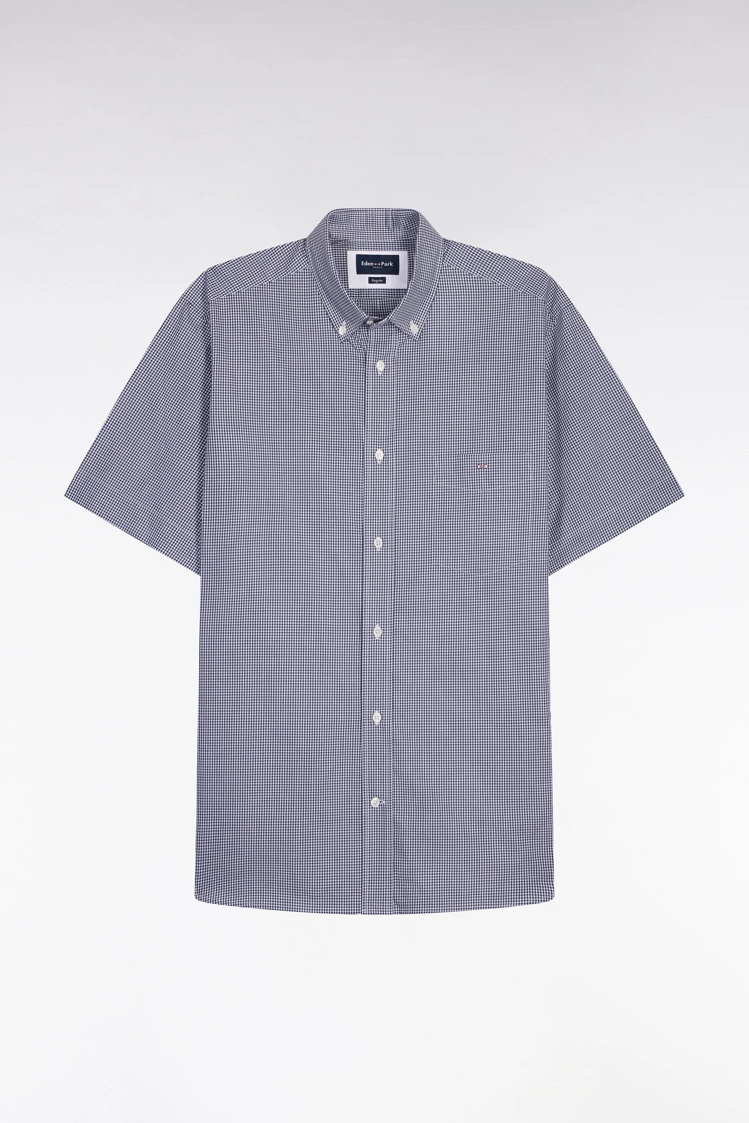 Chemise à manches courtes en coton à carreaux Vichy marine - Image 2