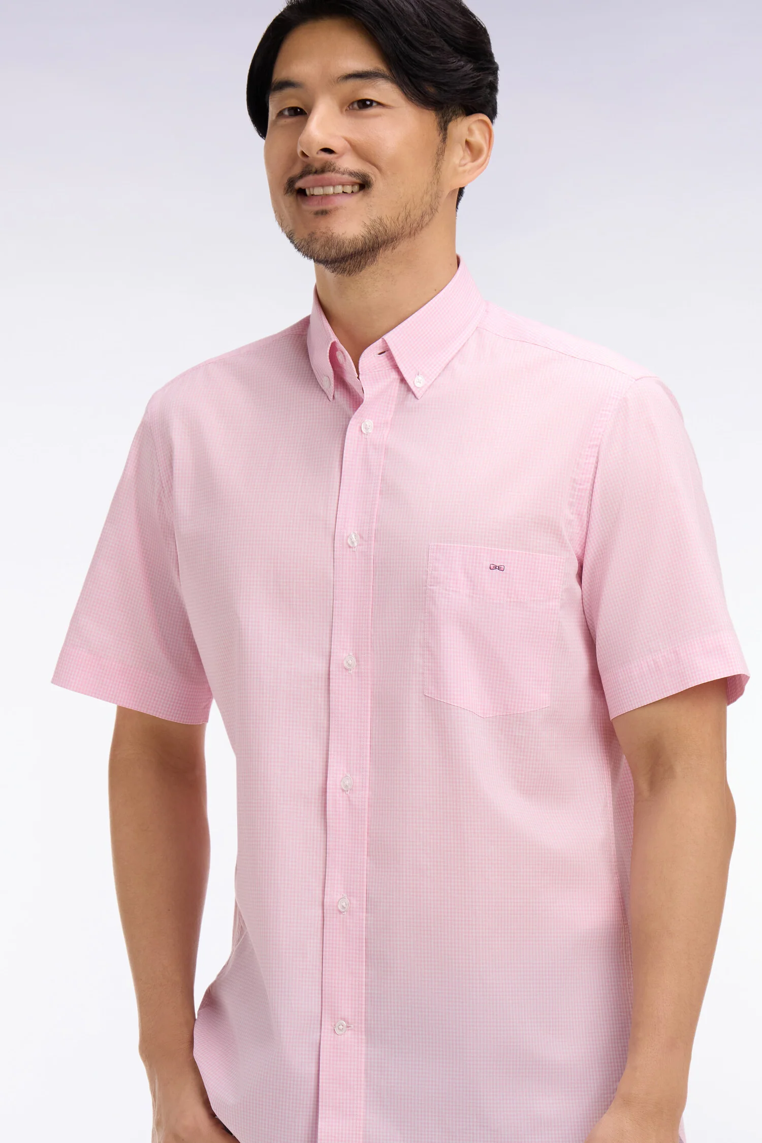 Chemise Ă manches courtes en coton Ă carreaux Vichy rose