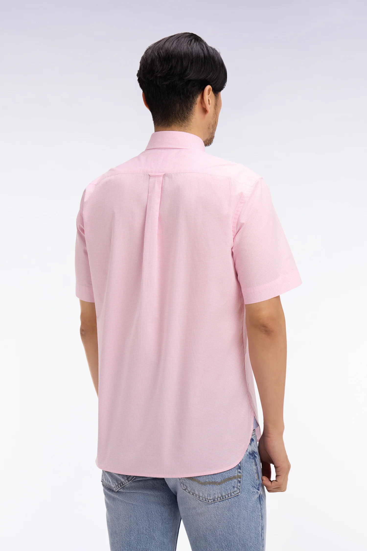 Chemise Ă manches courtes en coton Ă carreaux Vichy rose - Image 5