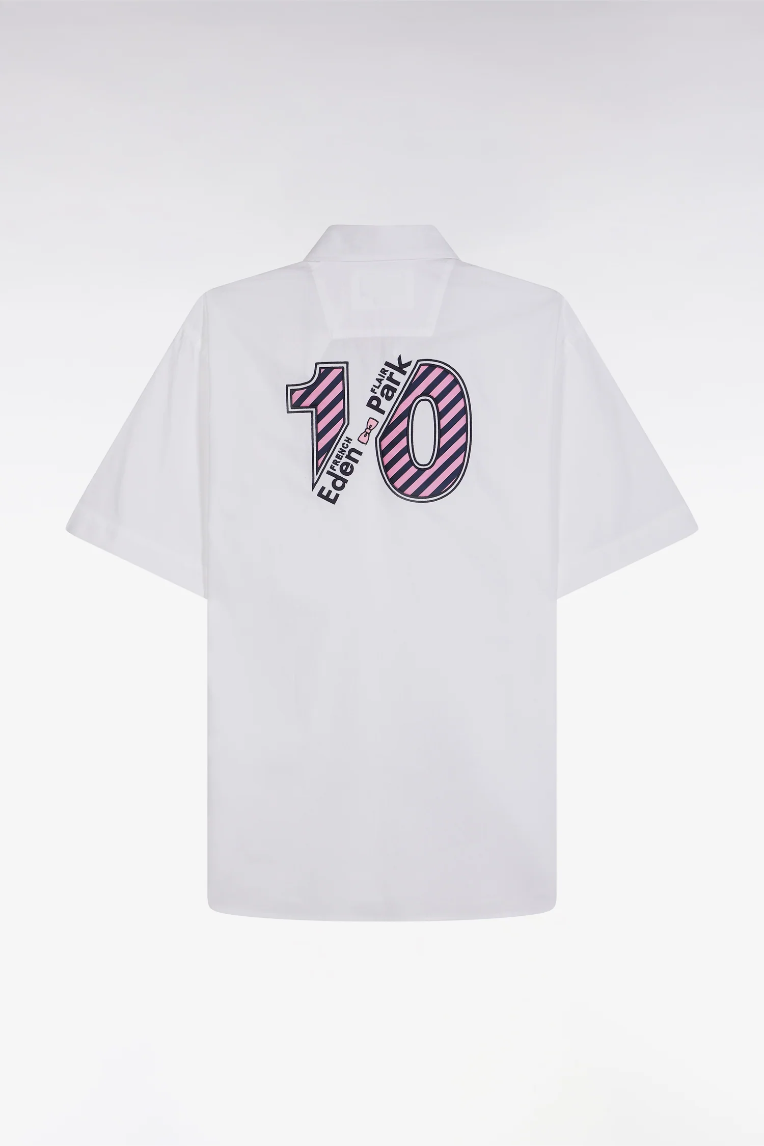 Chemise à manches courtes en coton blanc broderie dos rose coupe droite - Image 2