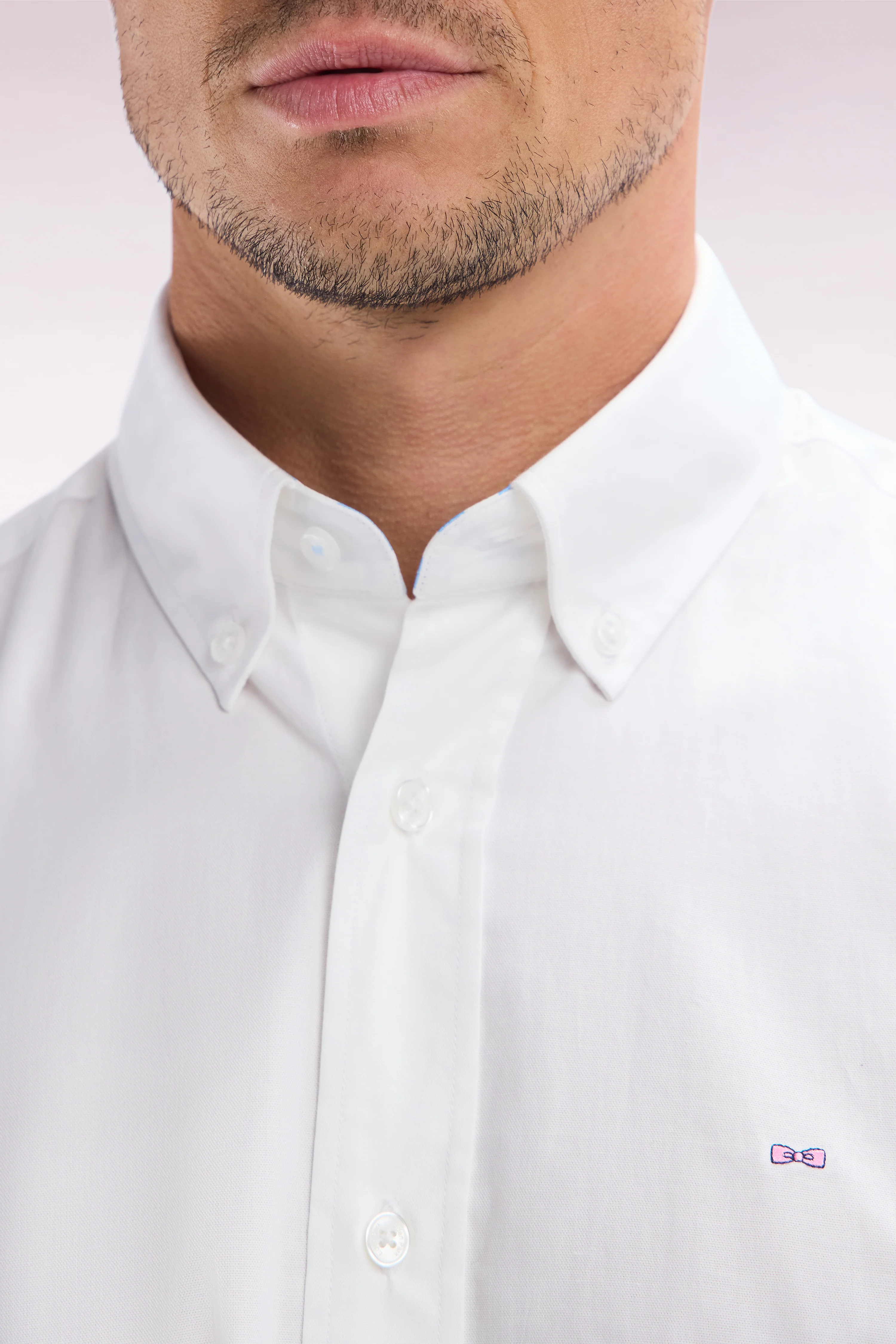 Chemise à manches courtes en coton blanc broderie Eden Park coupe droite - Image 5