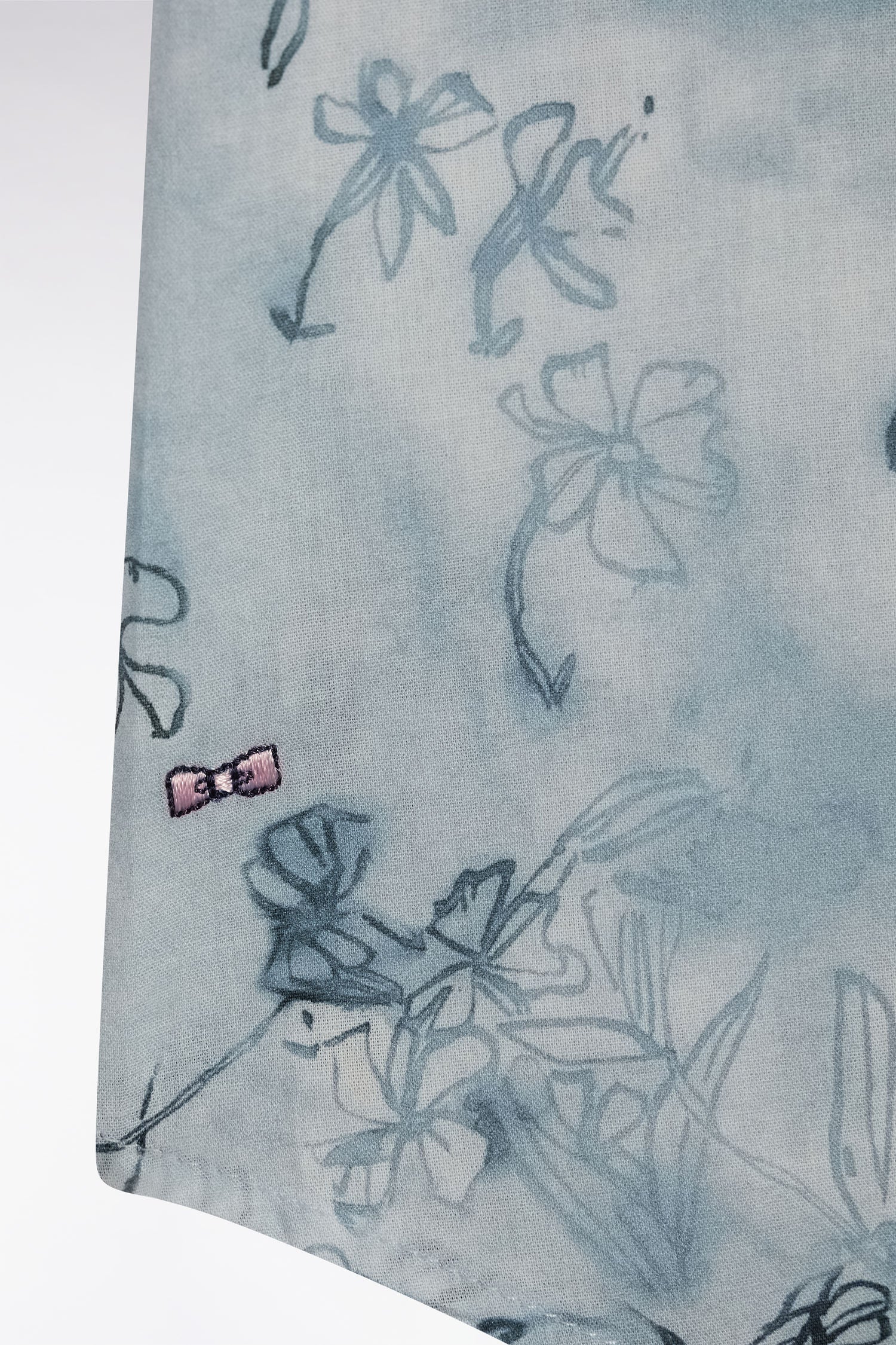 Chemise à manches courtes en coton bleu-gris à imprimé floral coupe ajustée - Image 5