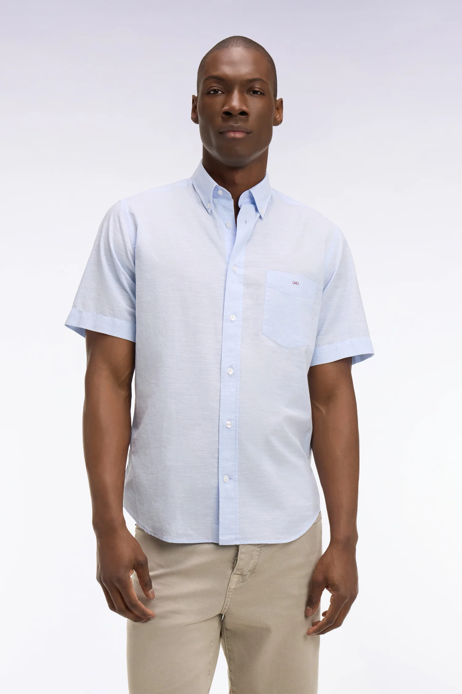 Chemise à manches courtes en coton jacquard ciel - Image 3
