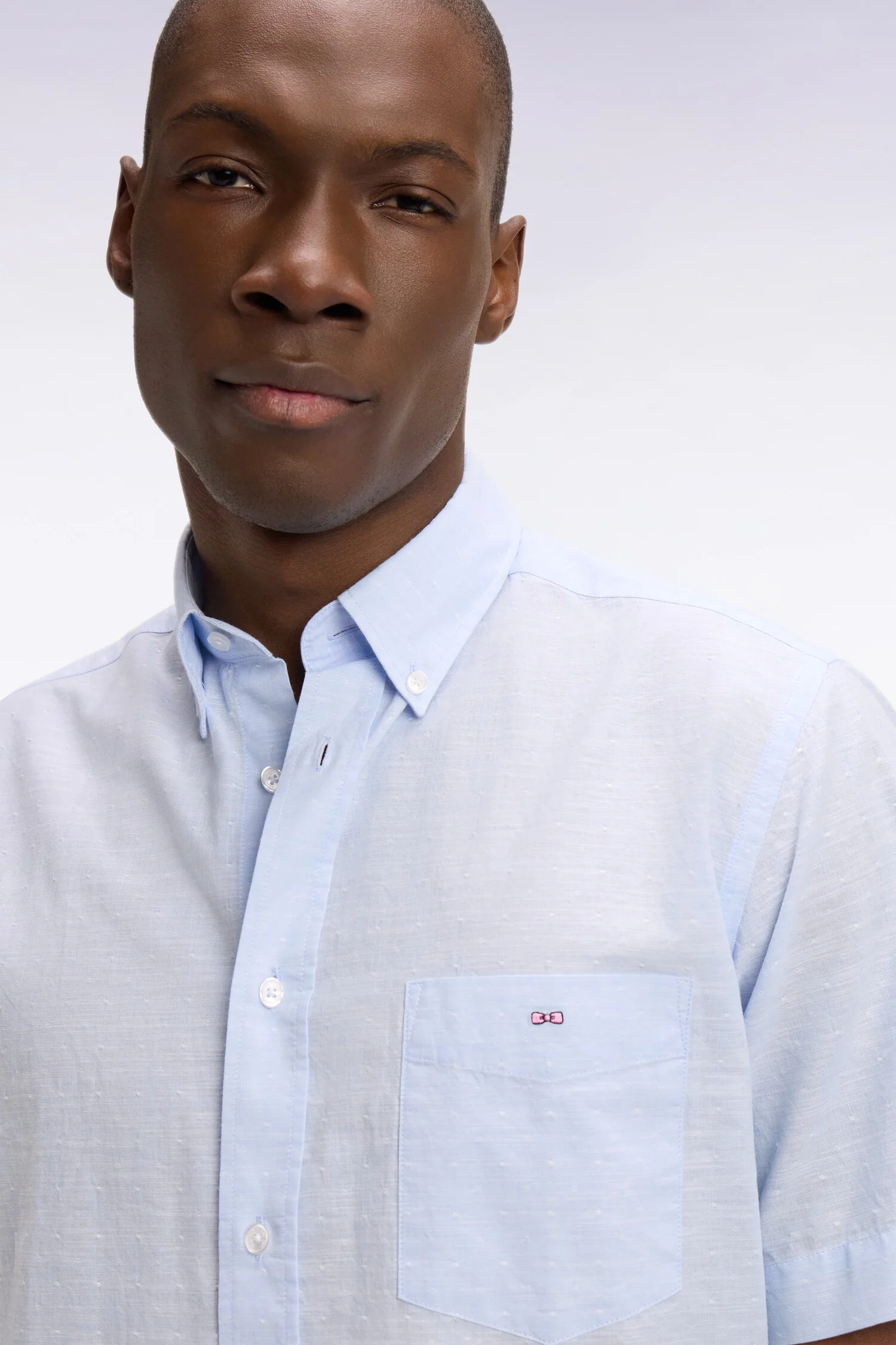 Chemise à manches courtes en coton jacquard ciel - Image 4