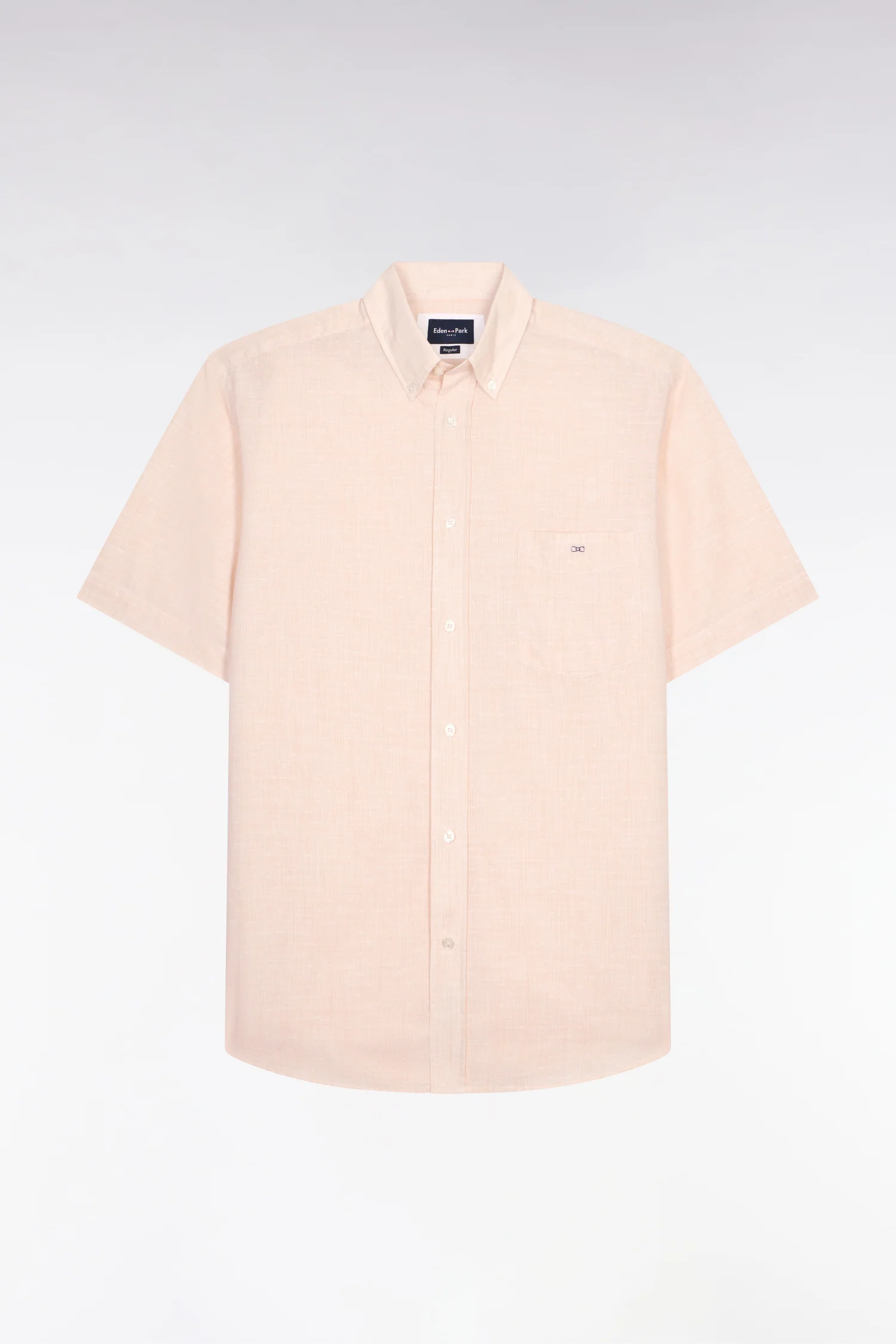 Chemise à manches courtes en coton jacquard rayé beige - Image 2