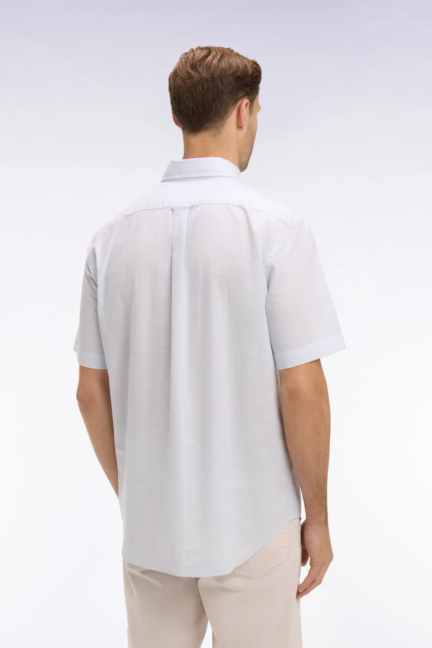 Chemise à manches courtes en coton jacquard rayé bleu ciel - Image 5