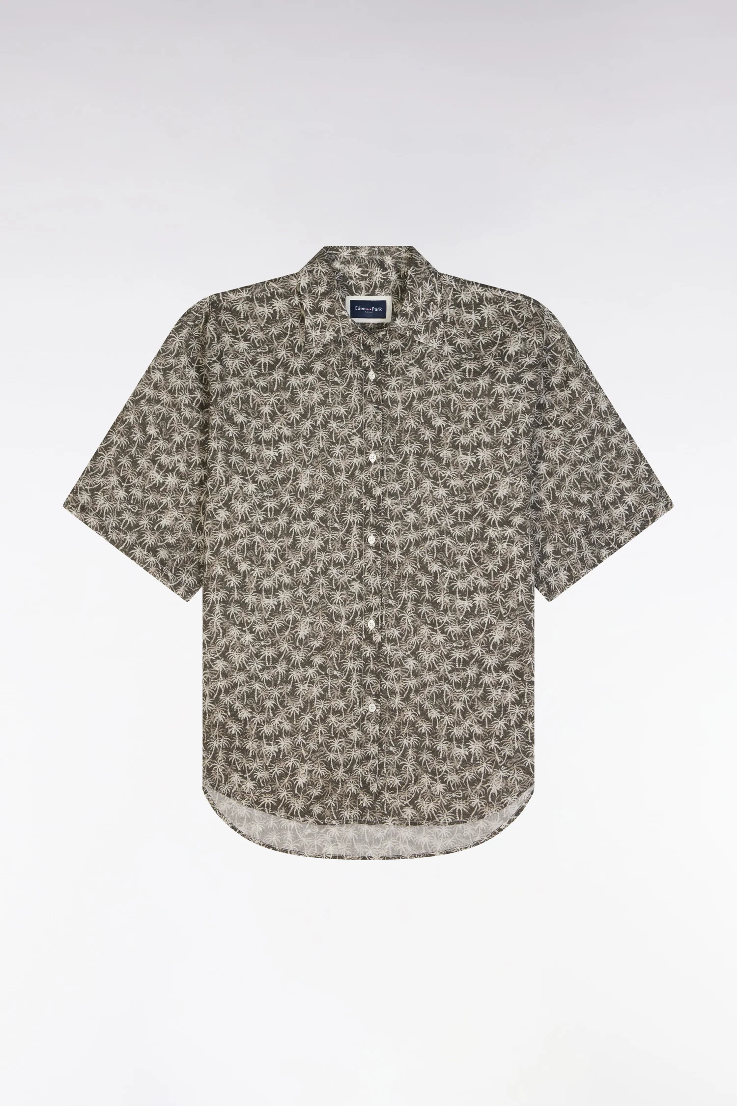 Chemise à manches courtes en coton kaki imprimé palmiers coupe oversized - Image 2