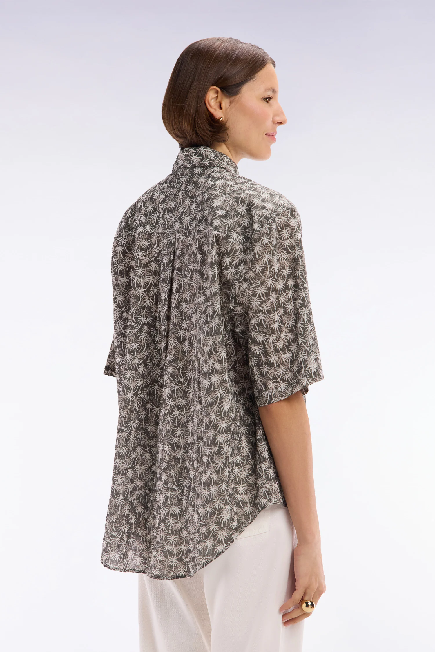 Chemise à manches courtes en coton kaki imprimé palmiers coupe oversized - Image 5