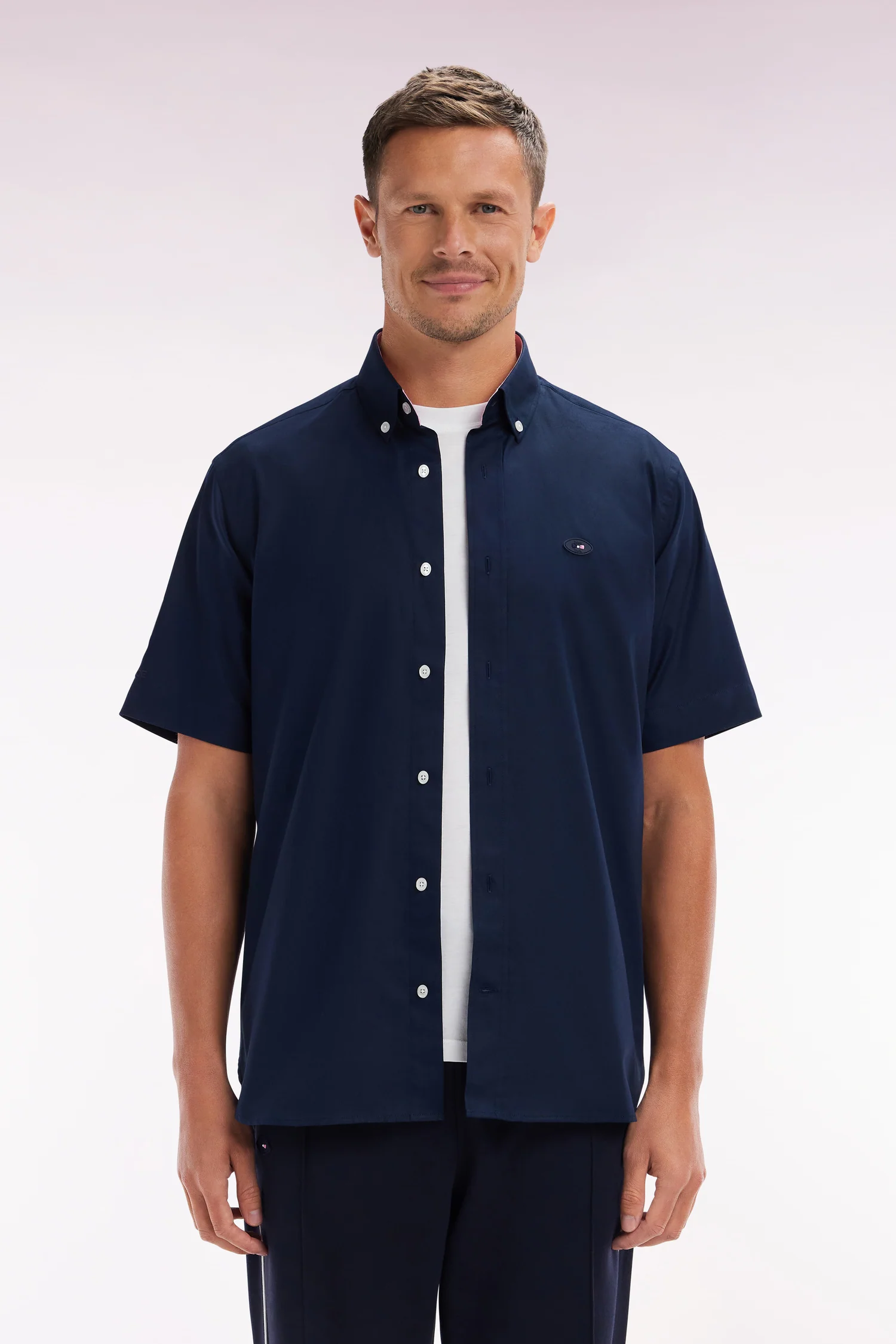 Chemise Ă manches courtes en coton marine broderie dos XV de France