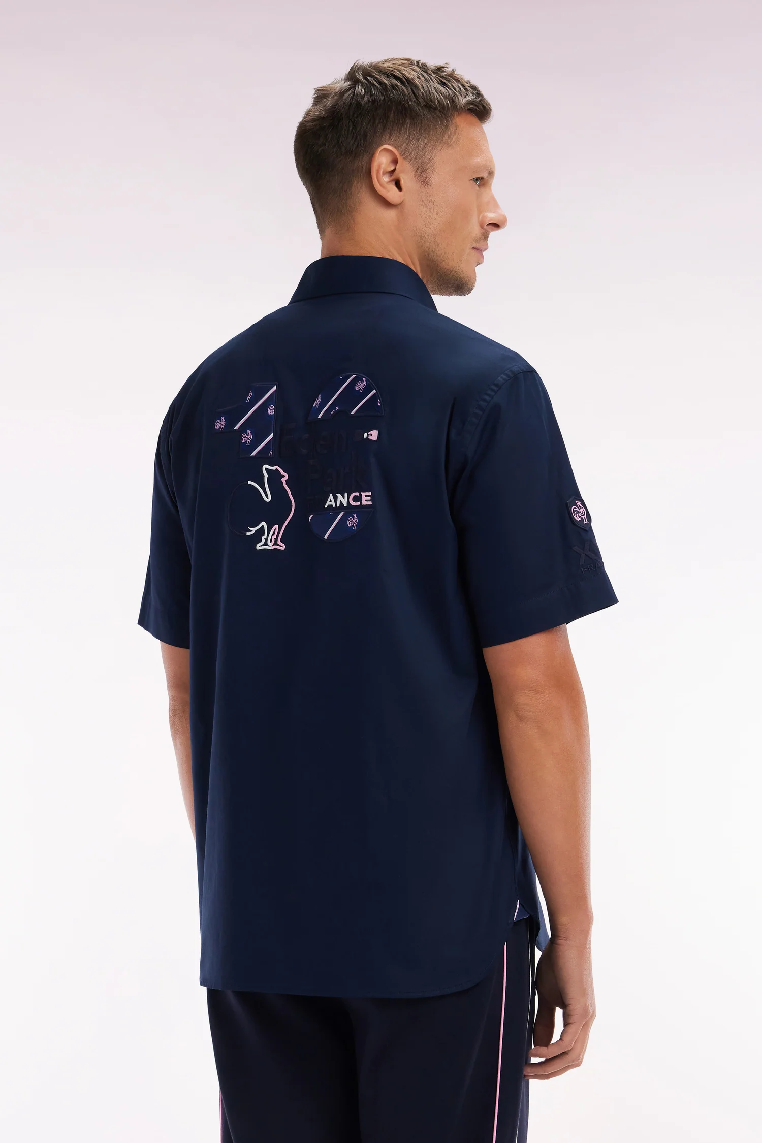 Chemise Ă manches courtes en coton marine broderie dos XV de France - Image 4