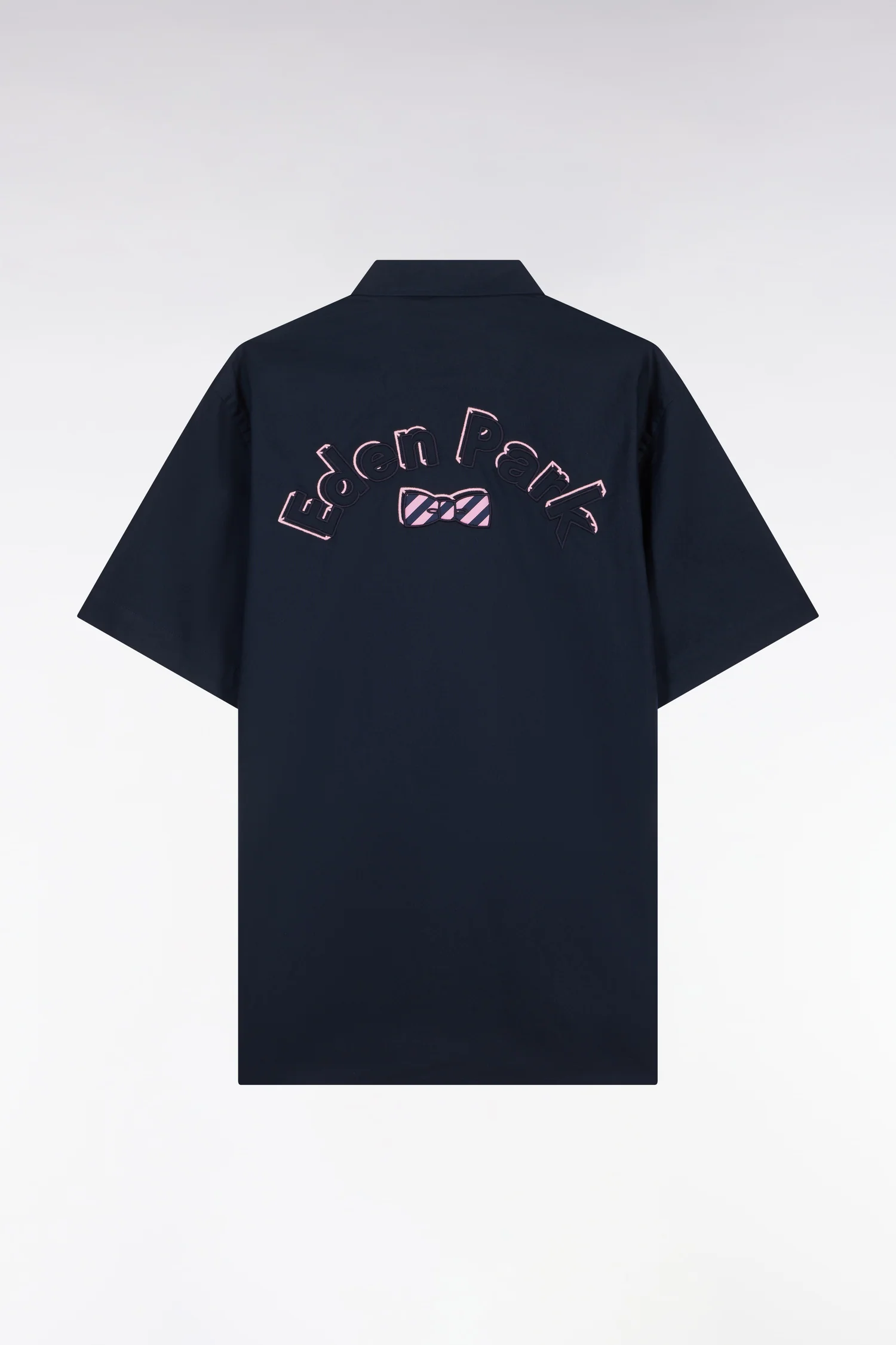 Chemise à manches courtes en coton marine broderie Eden Park coupe droite - Image 2
