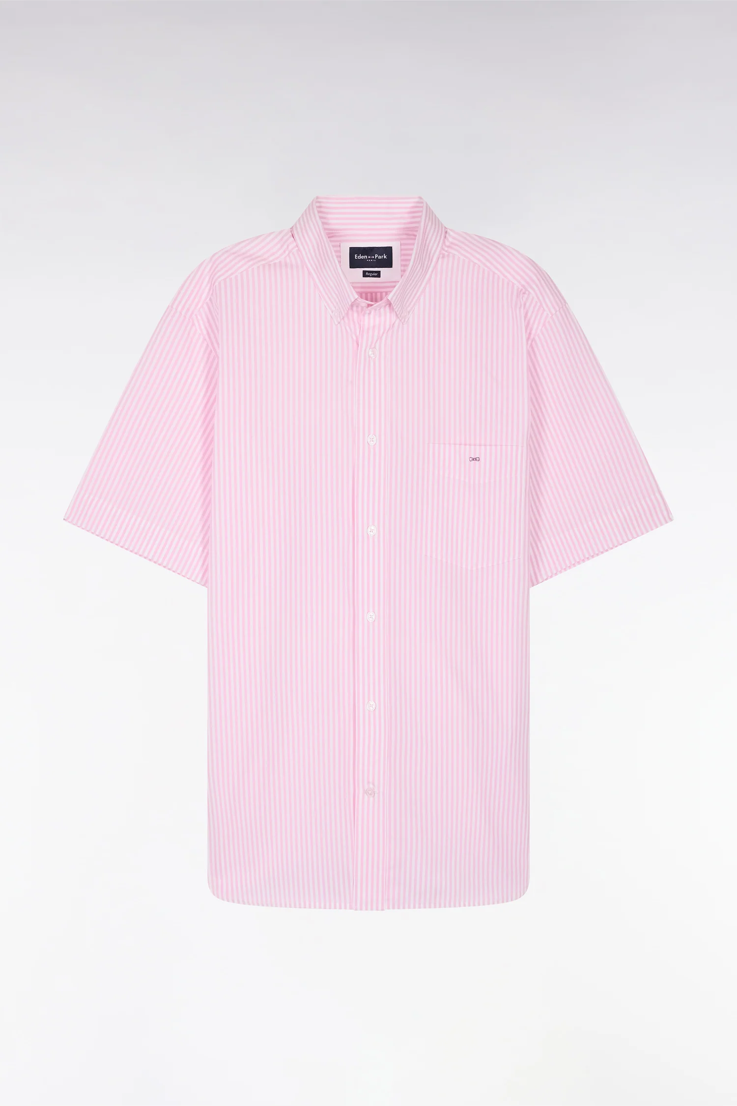 Chemise à manches courtes en coton rayé rose coupe droite - Image 2