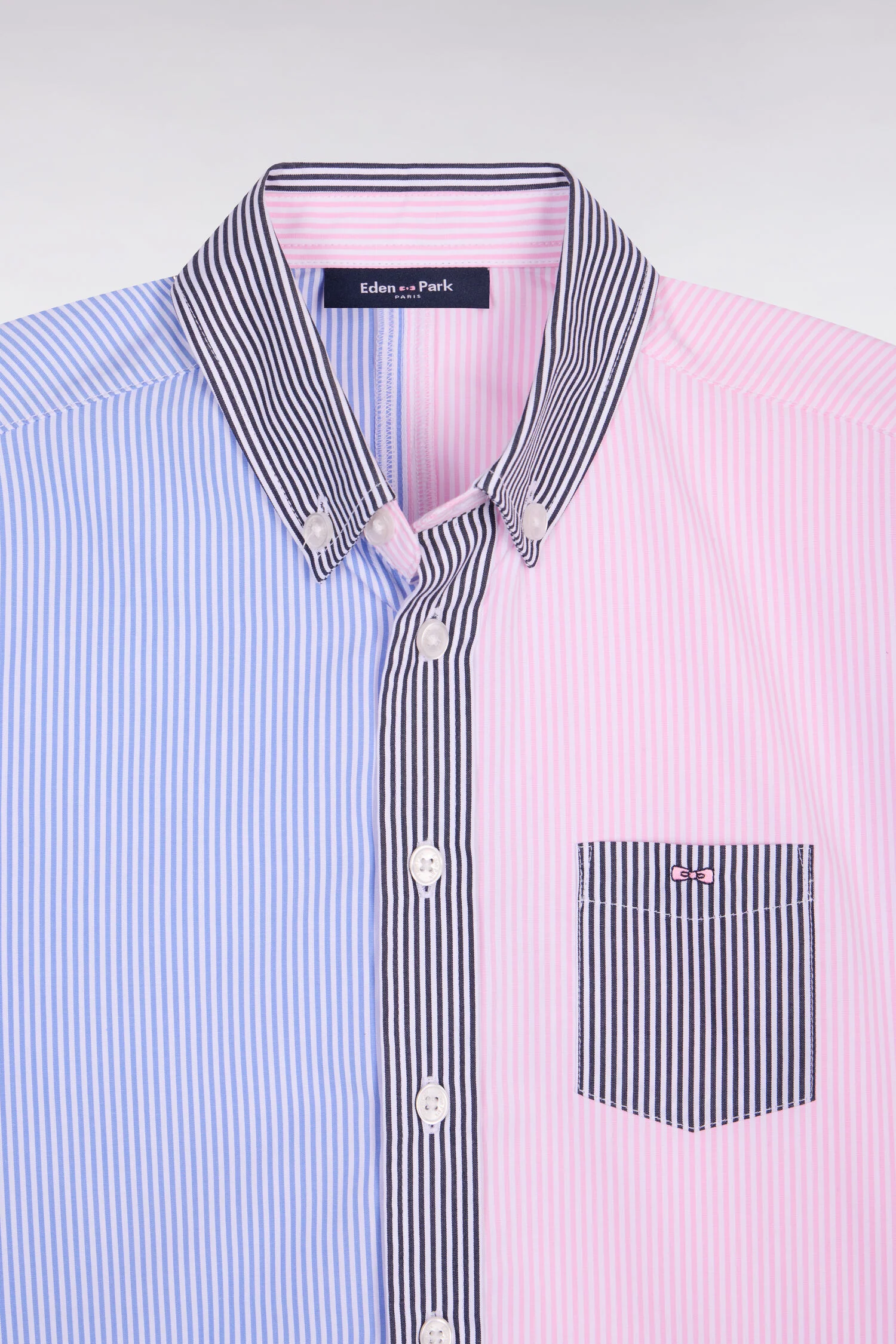 Chemise à manches courtes en coton rayé rose et ciel - Image 2