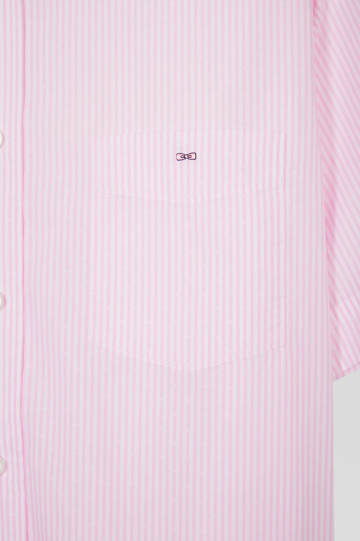 Chemise à manches courtes en coton tissage jacquard rayé rose coupe droite - Image 6