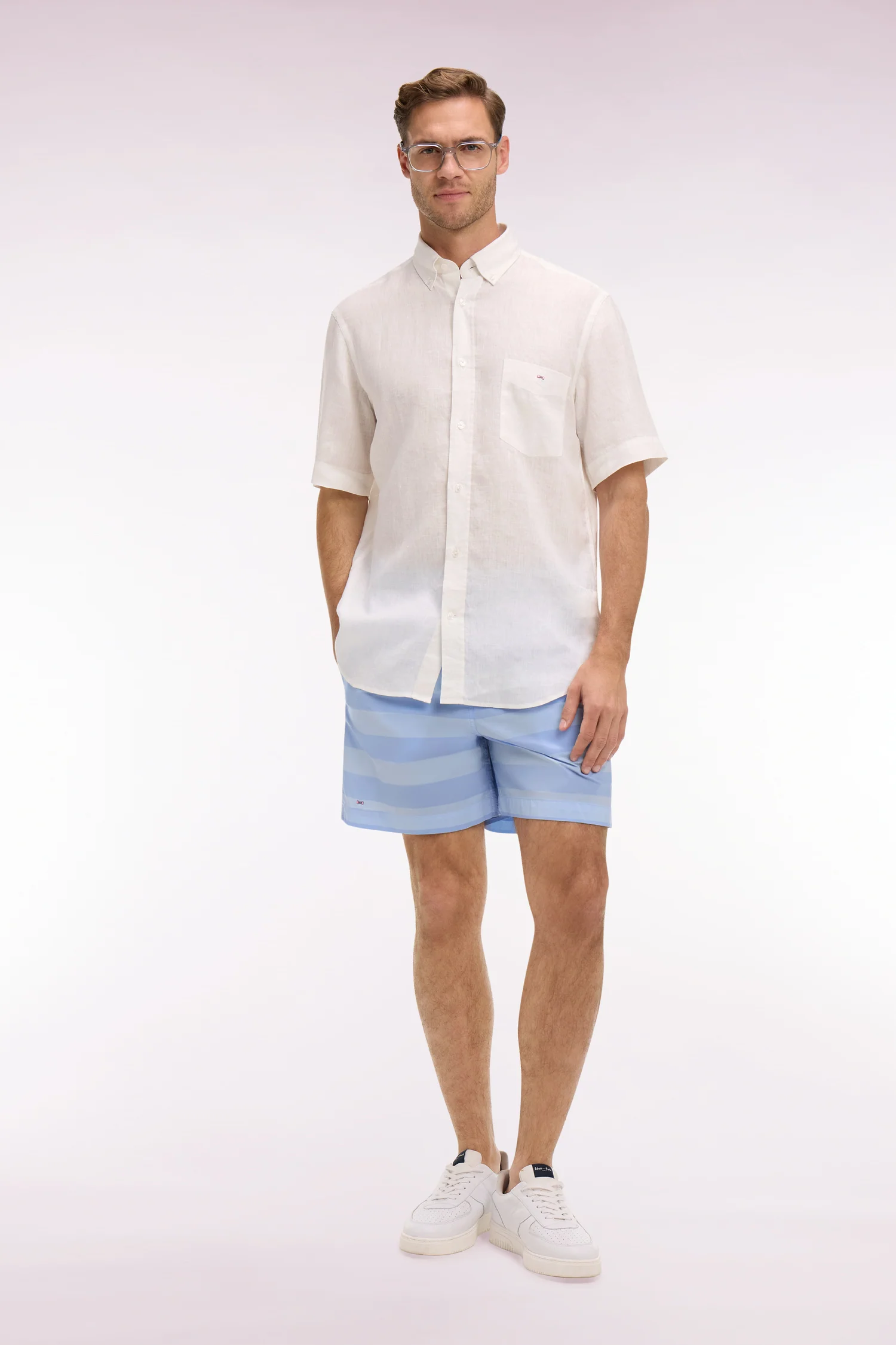 Chemise à manches courtes en lin blanc