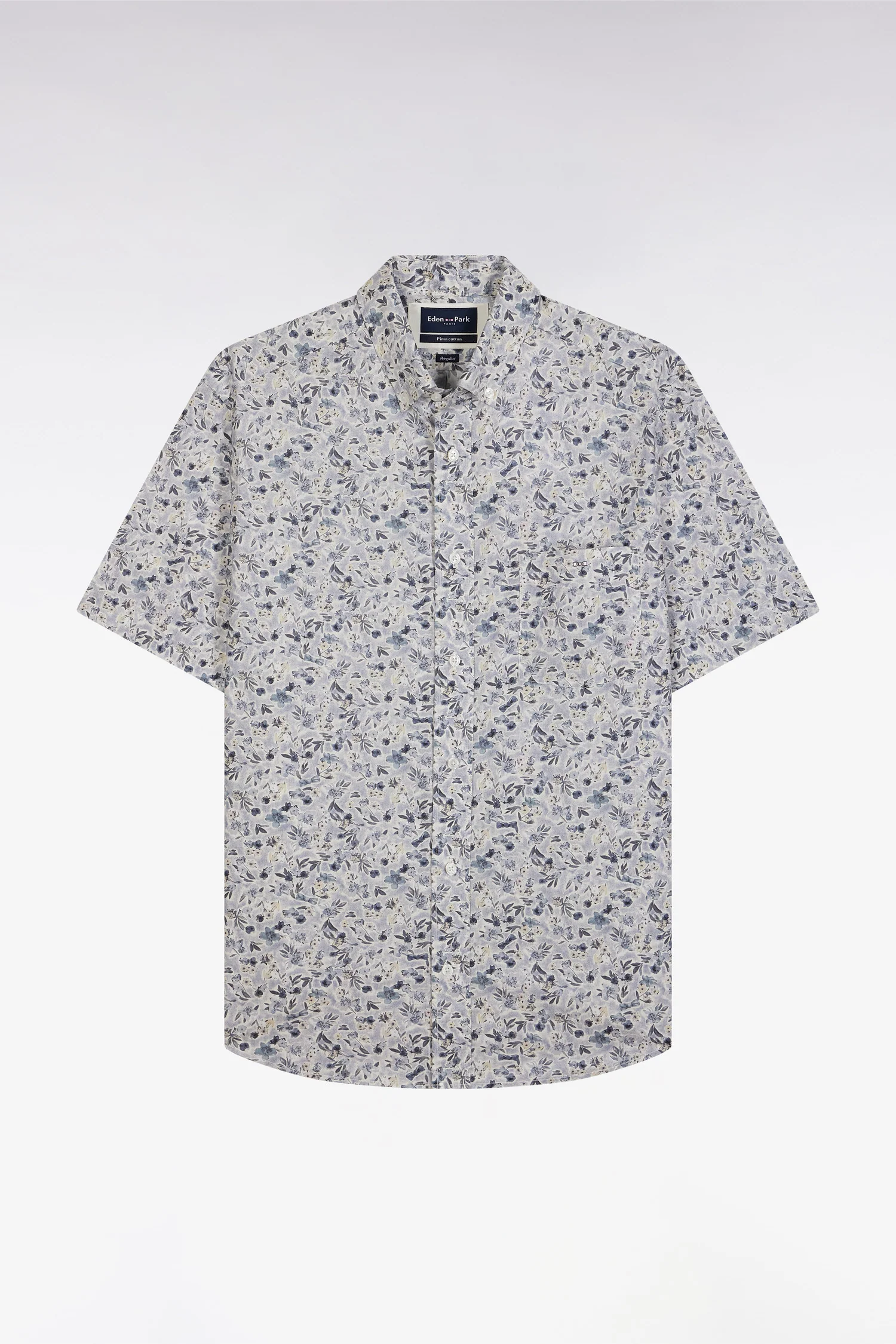 Chemise à manches courtes en popeline de coton Pima grise micromotif floral coupe droite - Image 2
