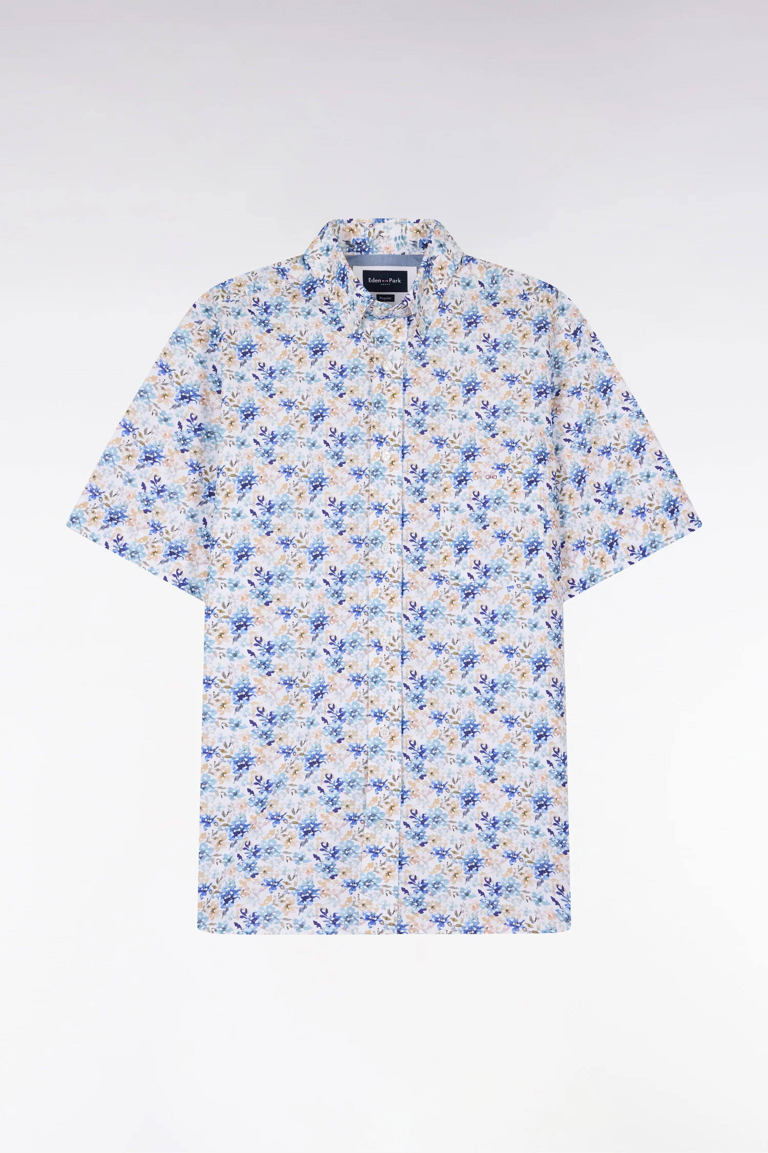Chemise à manches courtes en popeline et chambray à motif floral bleu - Image 2
