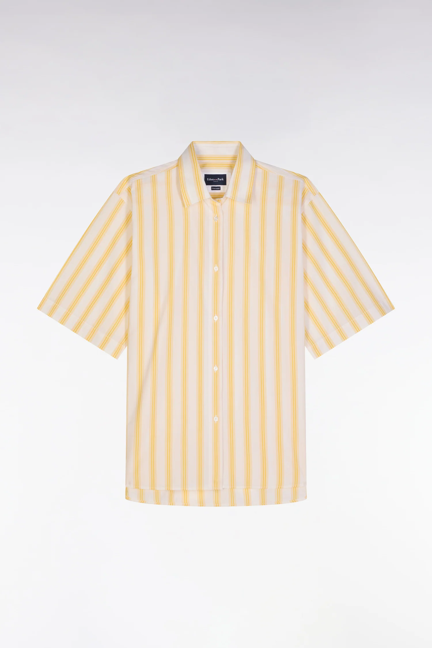Chemise à manches courtes rayée en coton jaune et blanche coupe oversized - Image 2