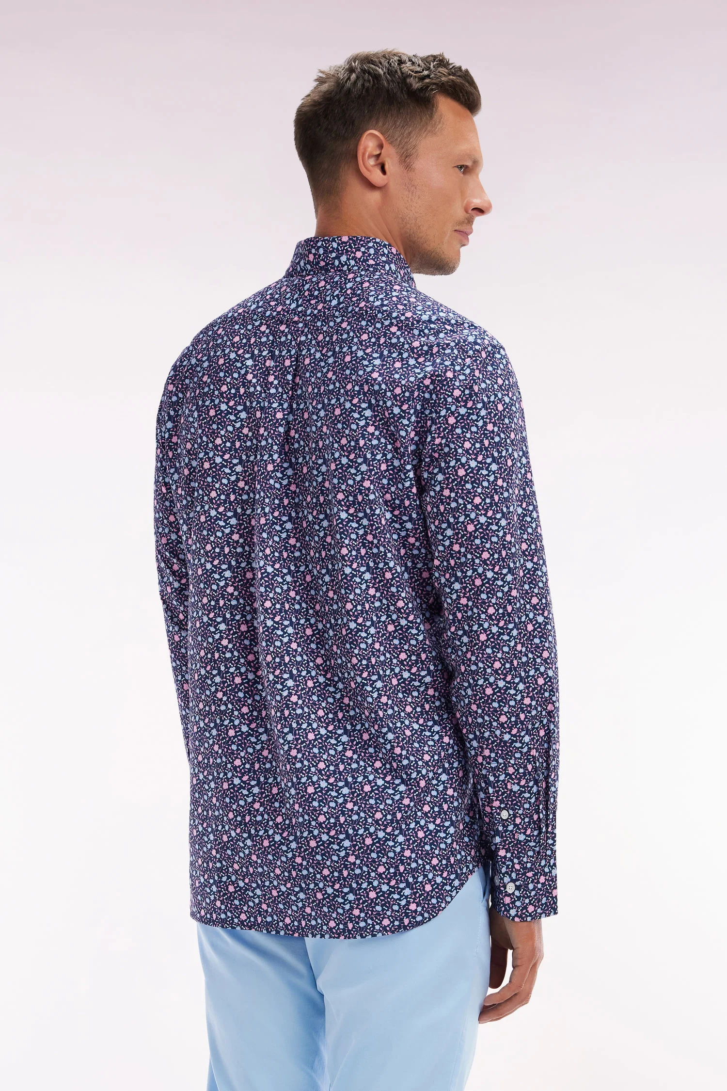 Chemise à micromotifs en coton marine coupe droite - Image 4