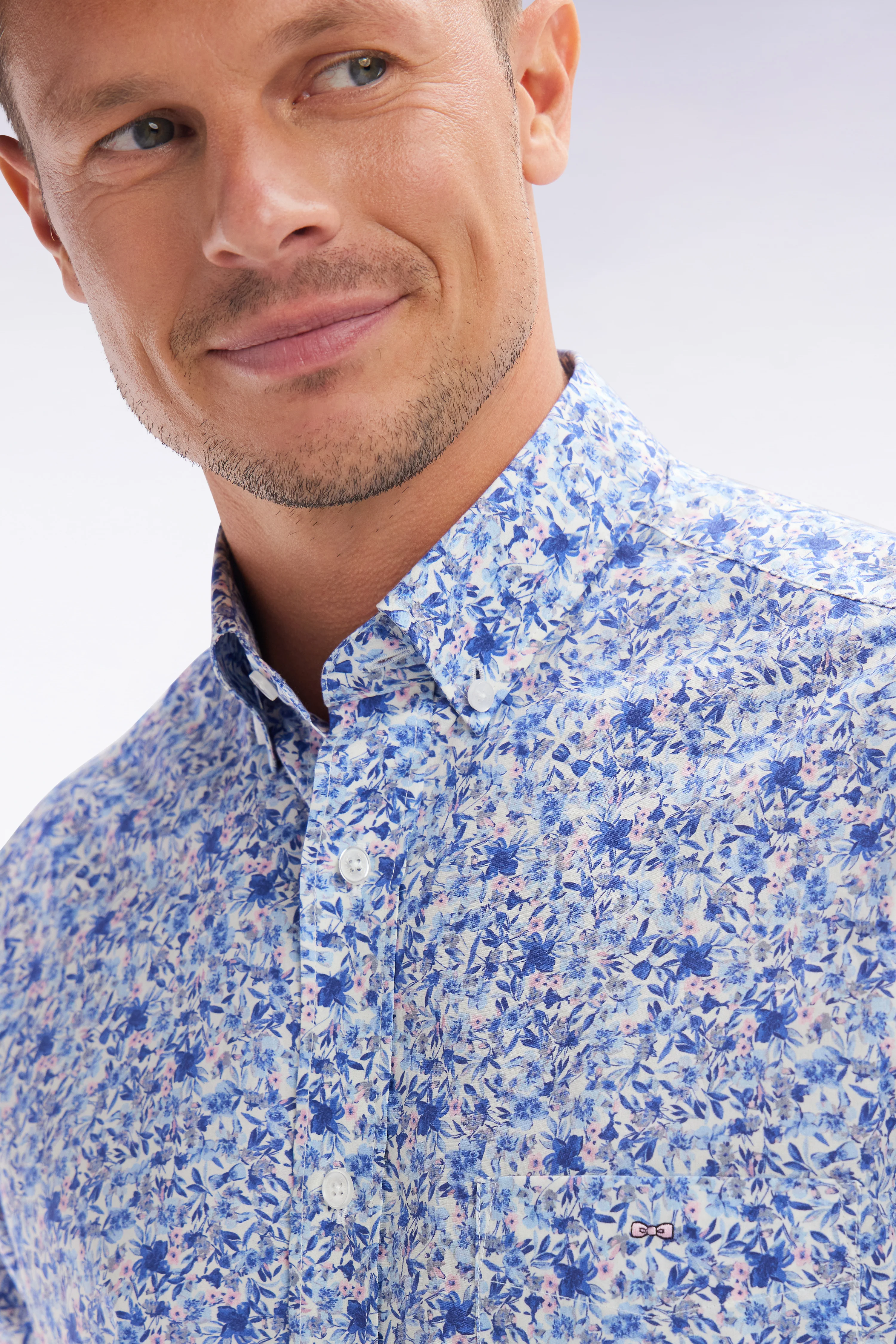 Chemise à micromotifs en coton Pima ciel coupe droite - Image 5