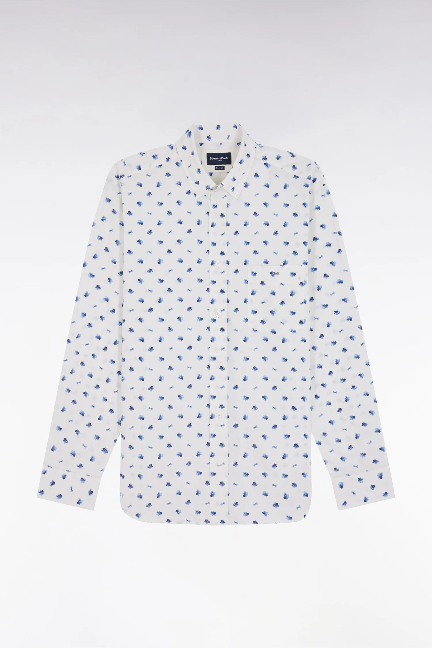 Chemise à micromotifs nœuds marine en coton écru coupe droite - Image 2