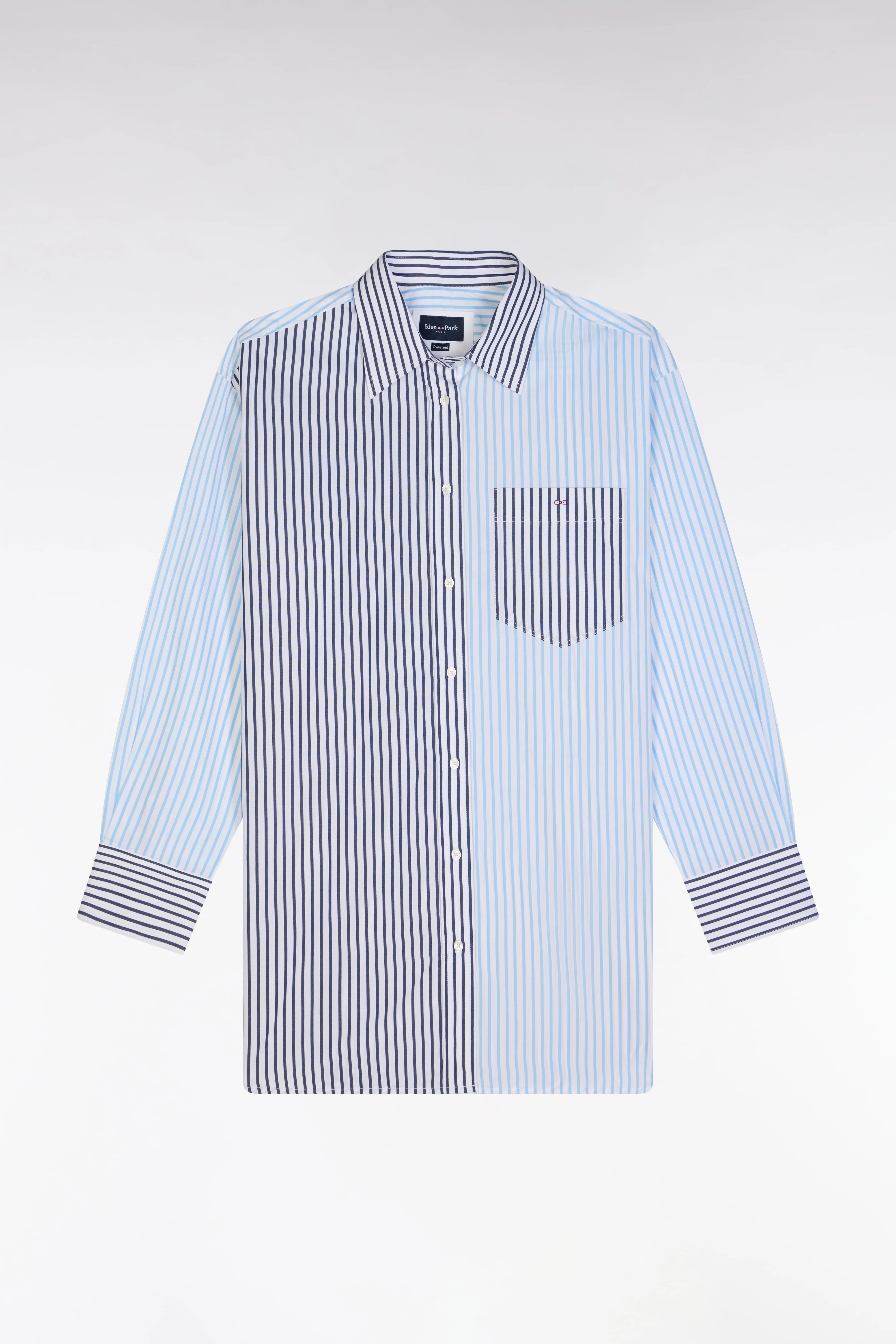 Chemise à patchwork de rayures en coton bleu coupe oversized - Image 2