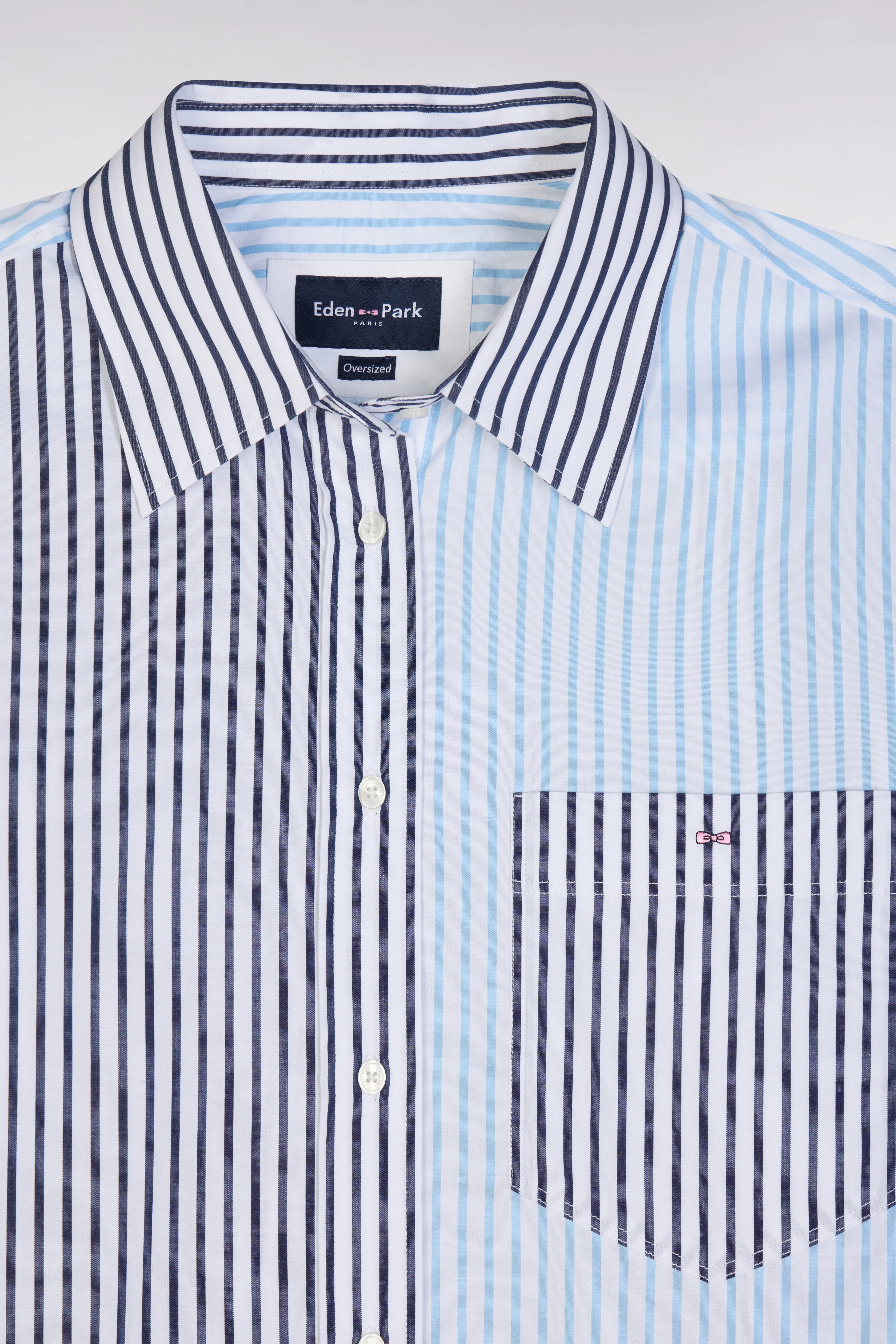 Chemise à patchwork de rayures en coton bleu coupe oversized - Image 6