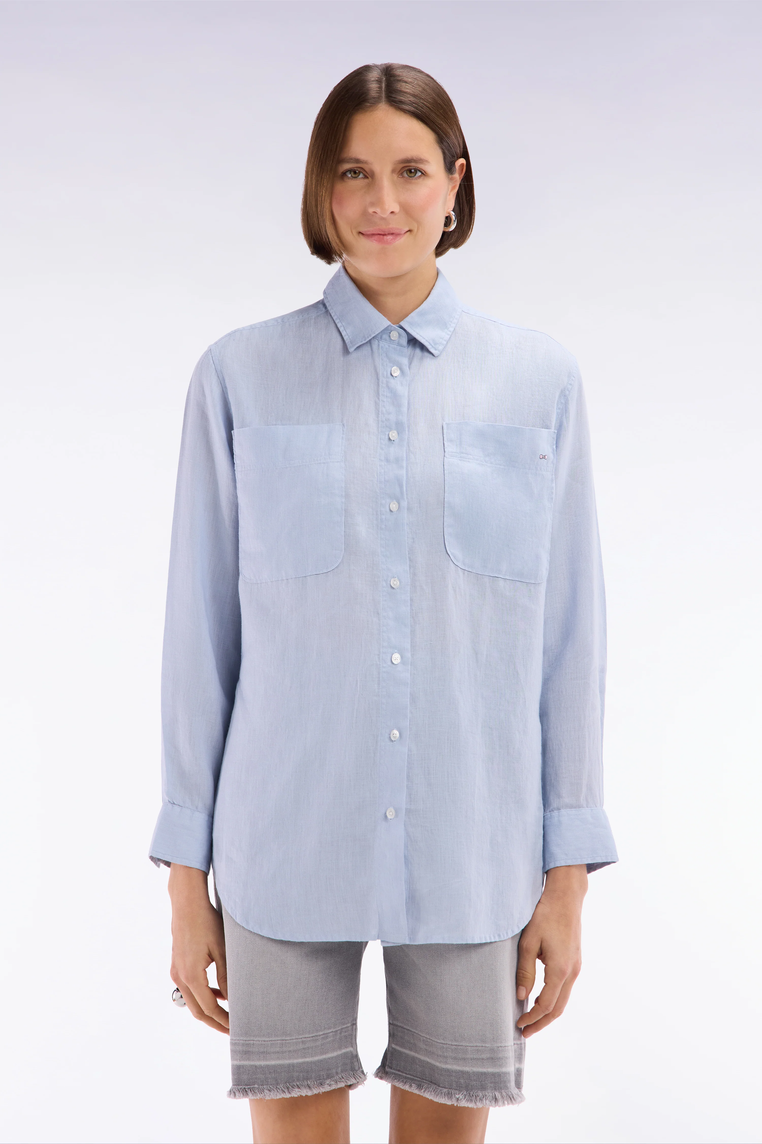 Chemise à poches plaquées en lin gris coupe oversized - Image 3